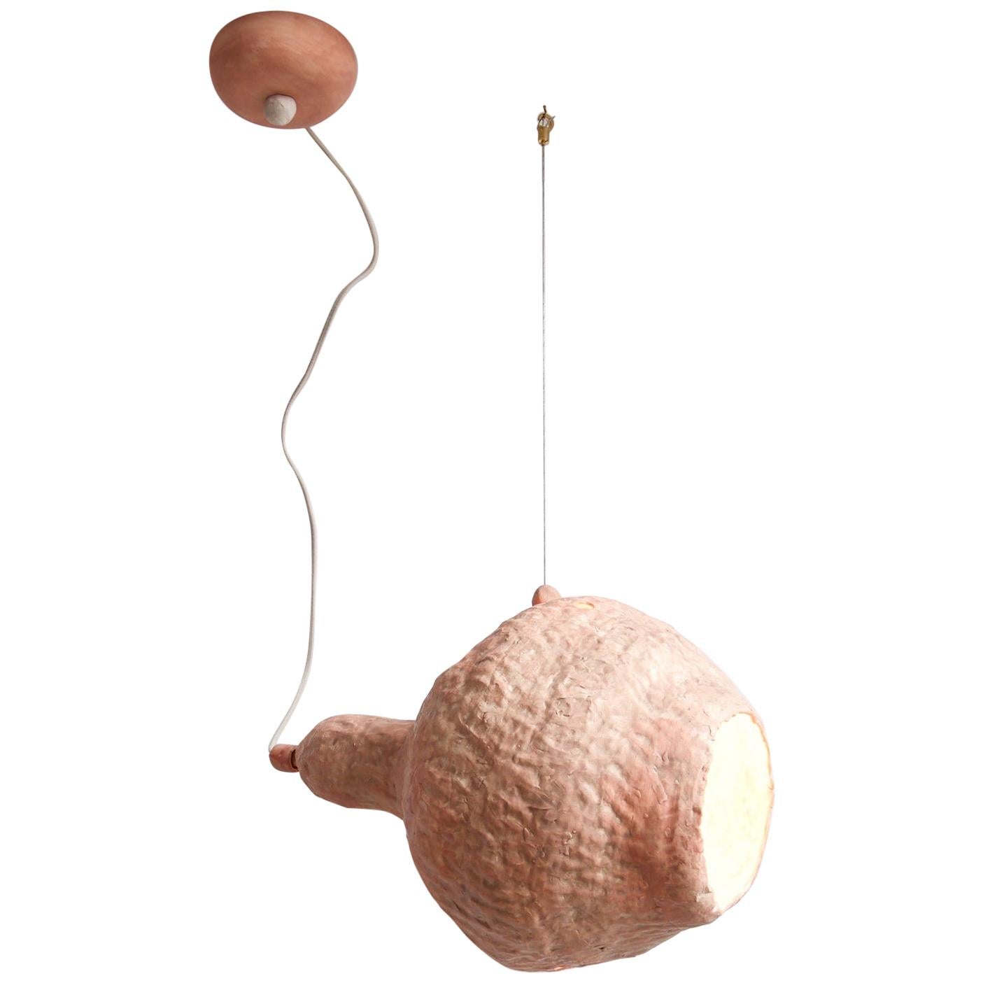 Sculptural HandBuilt Ceramic Pendant Lamp in Matte Pink by Yuko