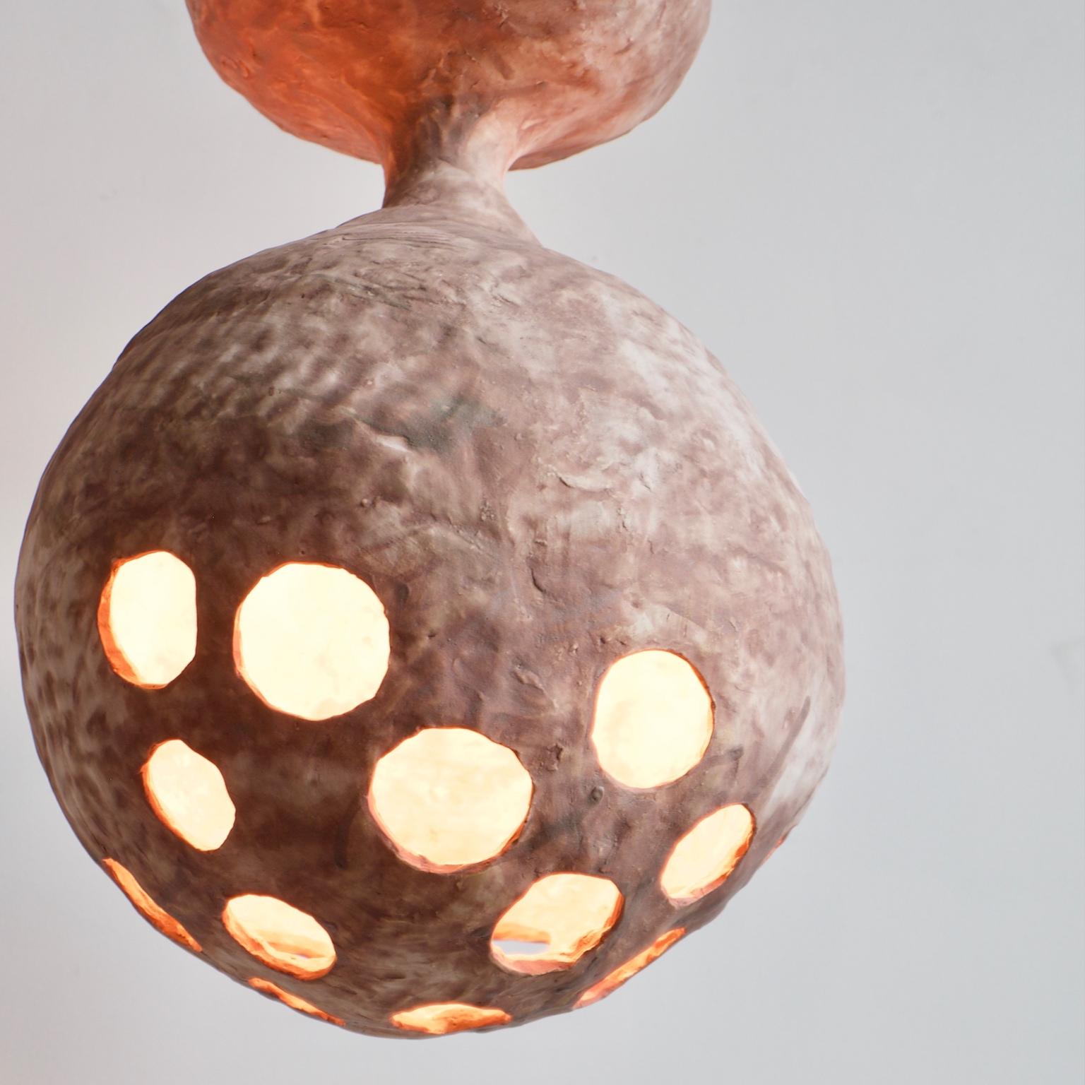 Modern Sculptural Hand-Built Ceramic Pendant Lamp in Matte Earth-Tone by Yuko Nishikawa