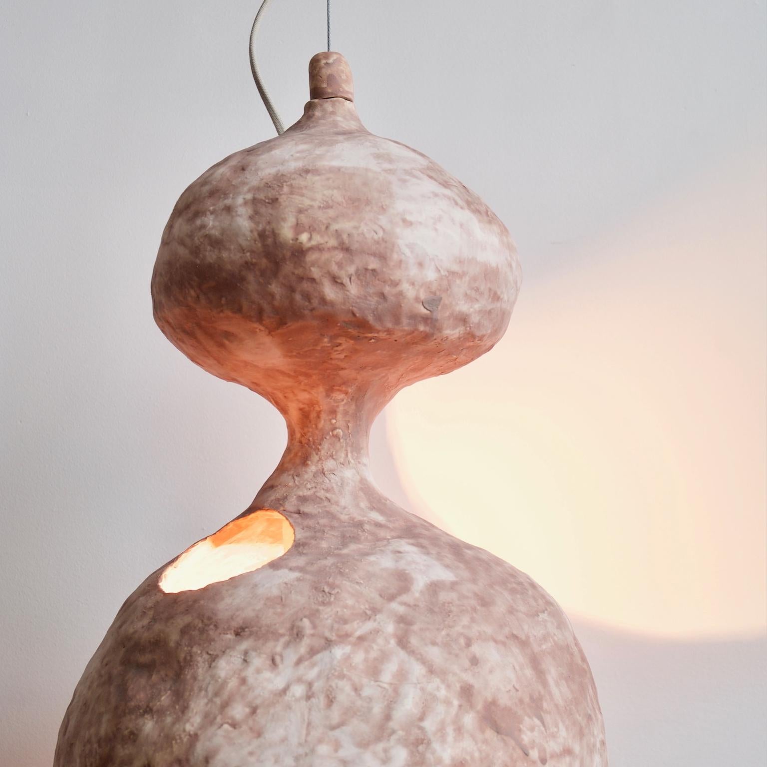 American Sculptural Hand-Built Ceramic Pendant Lamp in Matte Earth-Tone by Yuko Nishikawa