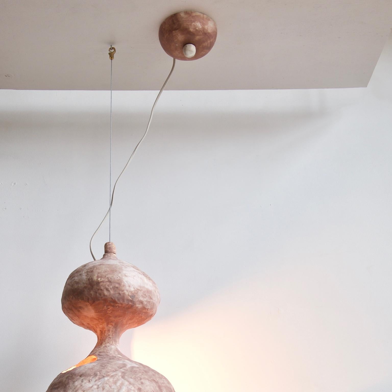 Fired Sculptural Hand-Built Ceramic Pendant Lamp in Matte Earth-Tone by Yuko Nishikawa