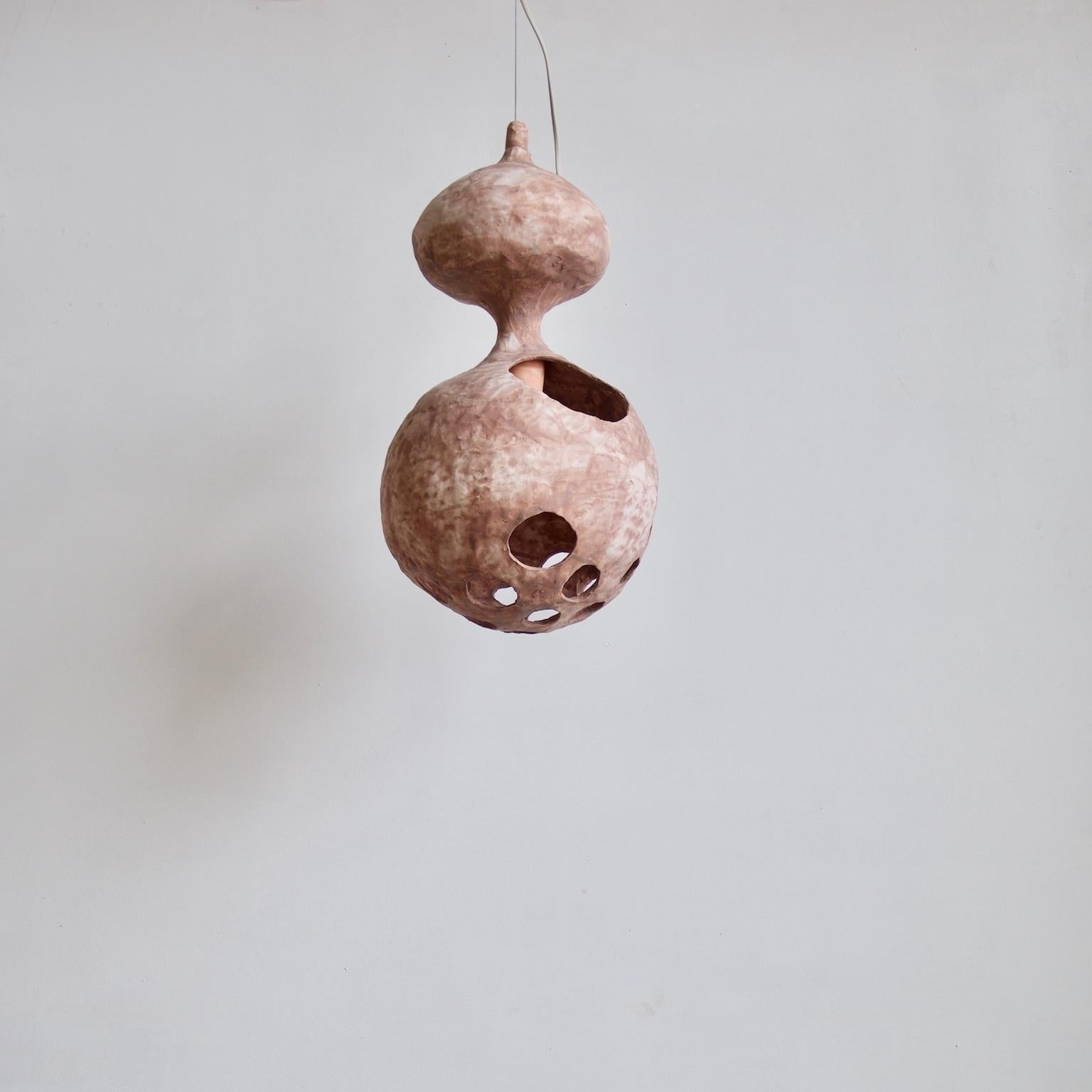 Sculptural Hand-Built Ceramic Pendant Lamp in Matte Earth-Tone by Yuko Nishikawa In New Condition In Brooklyn, NY