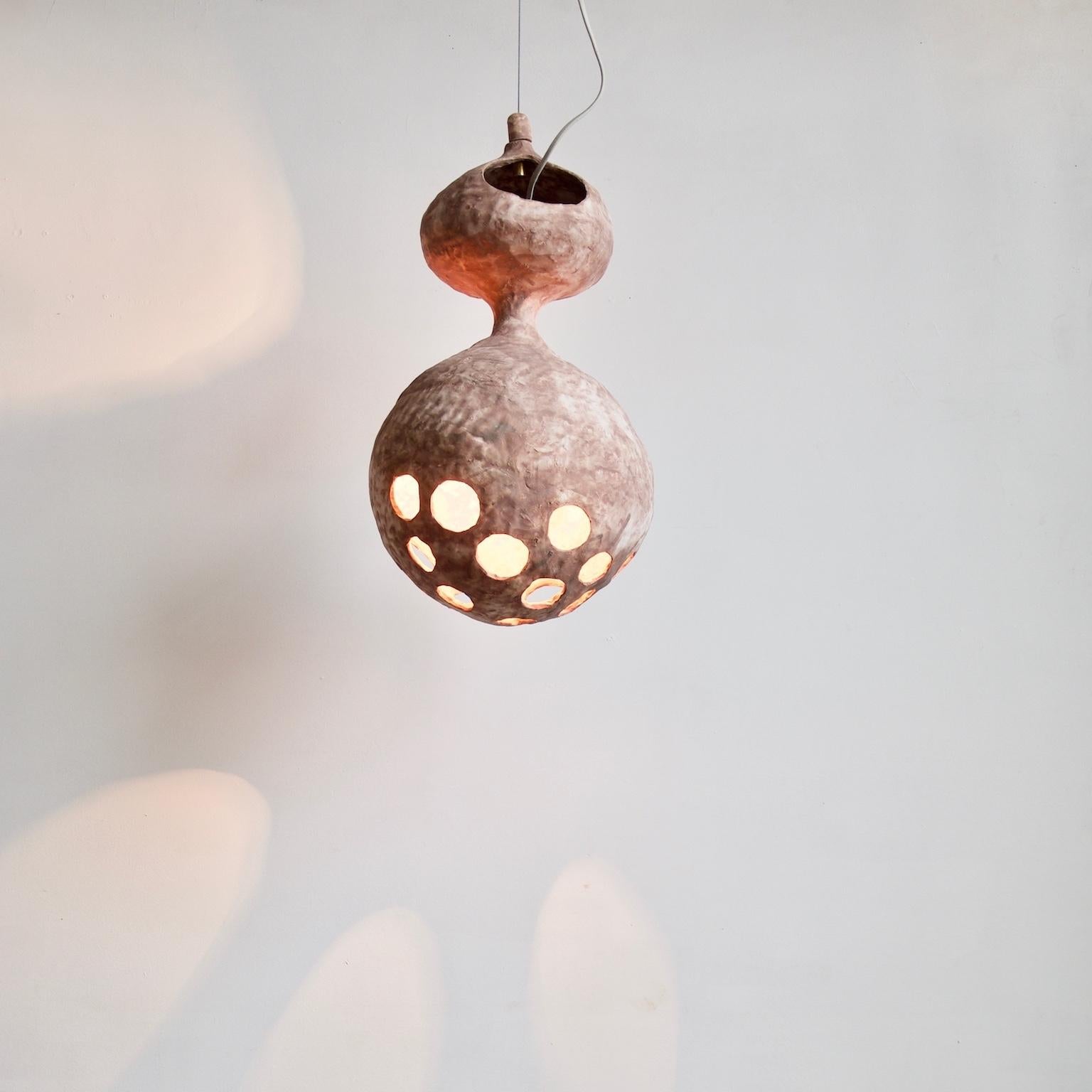 Sculptural Hand-Built Ceramic Pendant Lamp in Matte Earth-Tone by Yuko Nishikawa 1