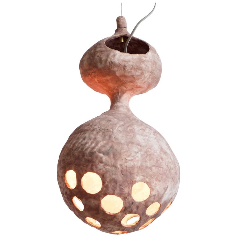 Sculptural HandBuilt Ceramic Pendant Lamp in Matte EarthTone by Yuko