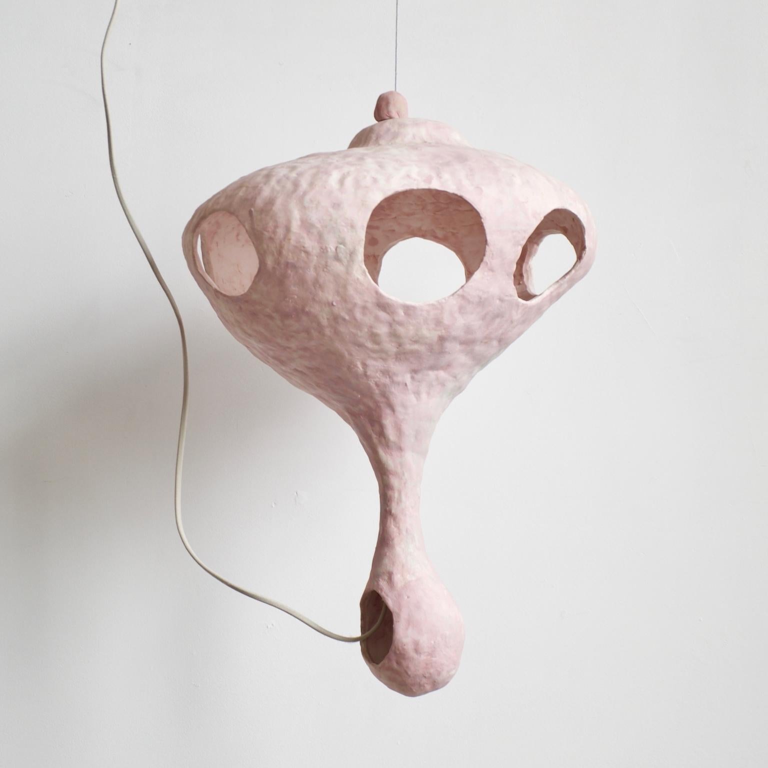 Modern Sculptural Hand-Built Ceramic Pendant Lamp in Matte Pink by Yuko Nishikawa