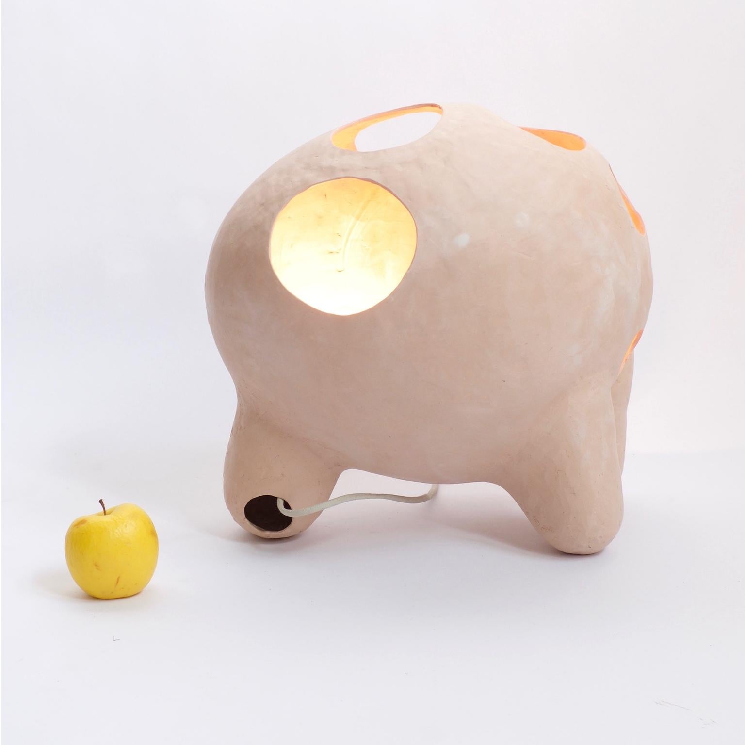 Fired Sculptural Hand-Built Three-Legged Ceramic Table Lamp in Matte Earth Tone