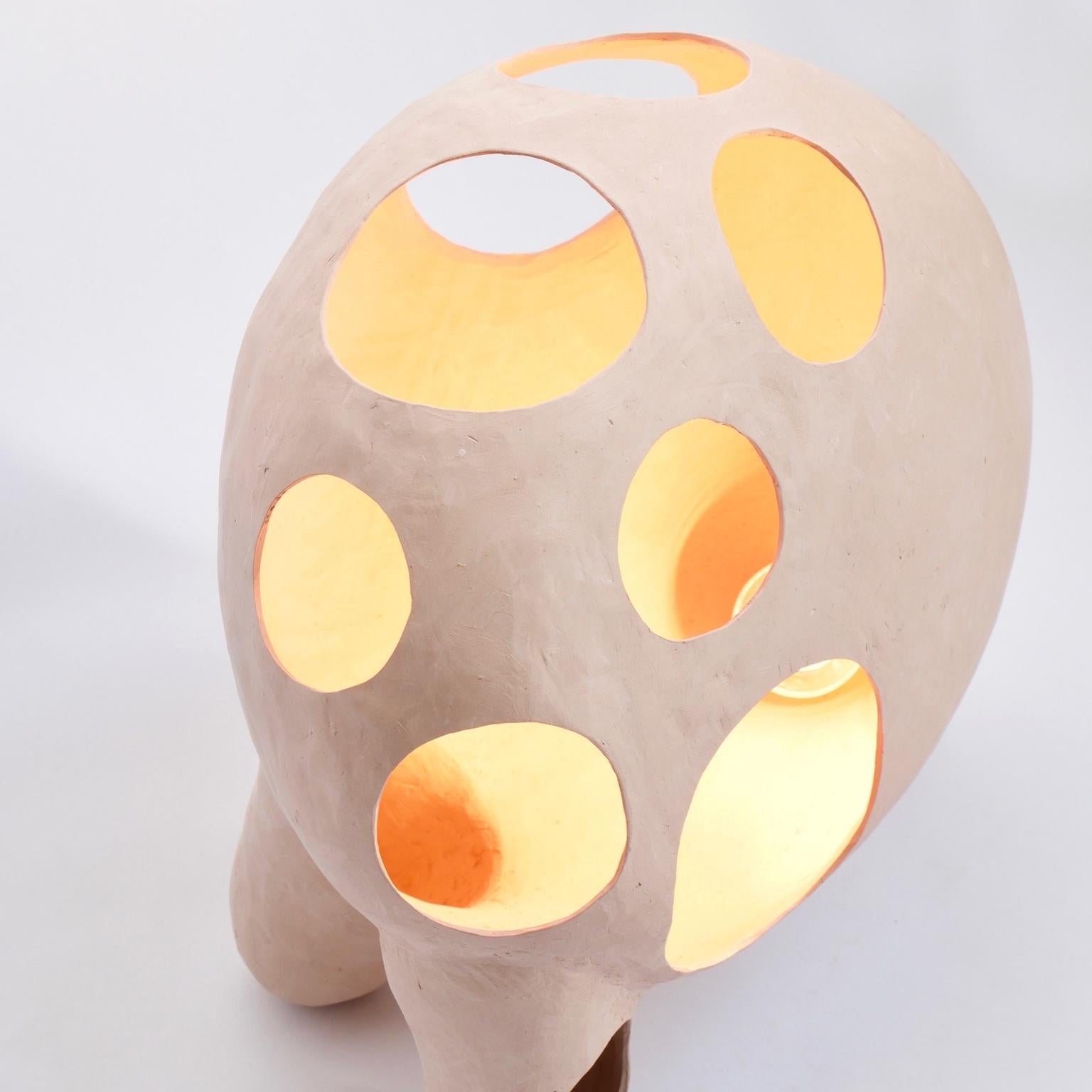 Sculptural Hand-Built Three-Legged Ceramic Table Lamp in Matte Earth Tone 1