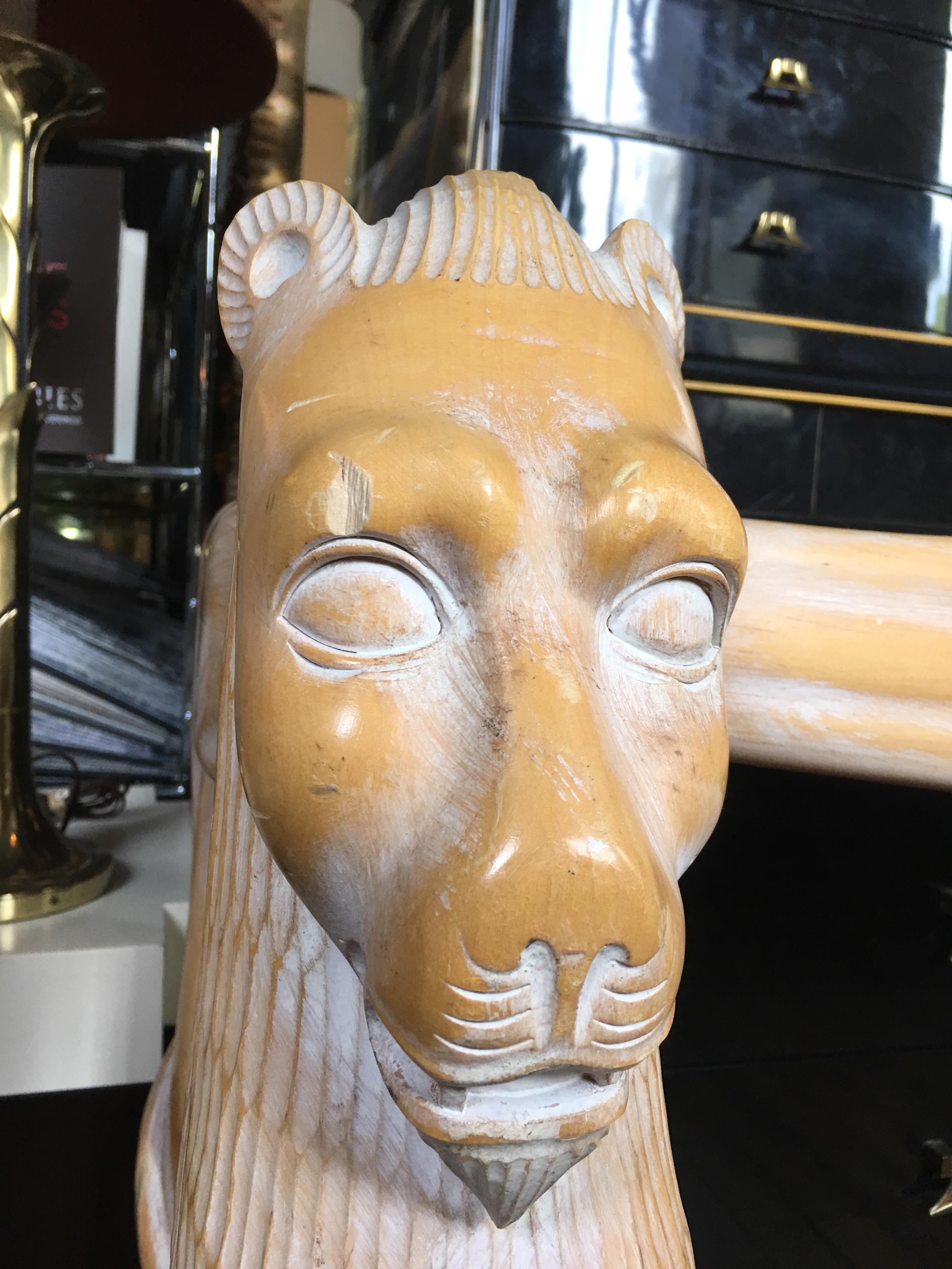 Sculptural Hand-Carved Draped Lion Console Table 4