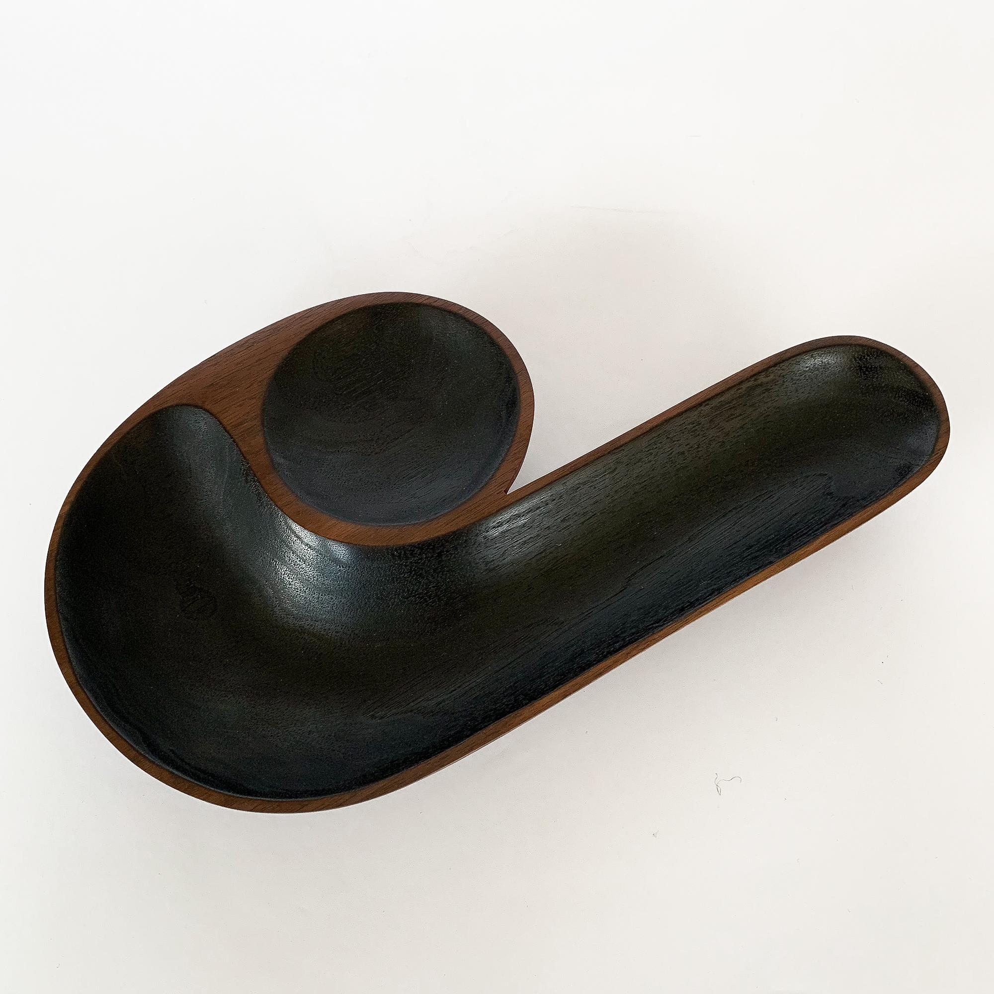 Mid-Century Modern Sculptural Hand Carved Ebonized Walnut Bowl by Foxwood Co.