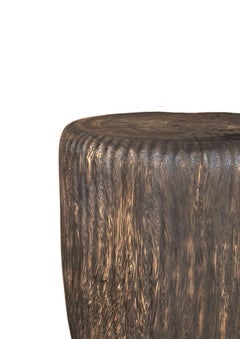 Sculptural Hand-Carved Solid Mango Wood Side Table, Modern Organic, Brown