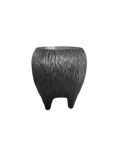 Sculptural Hand-Carved Solid Mango Wood Side Table, Modern Organic, Burnt