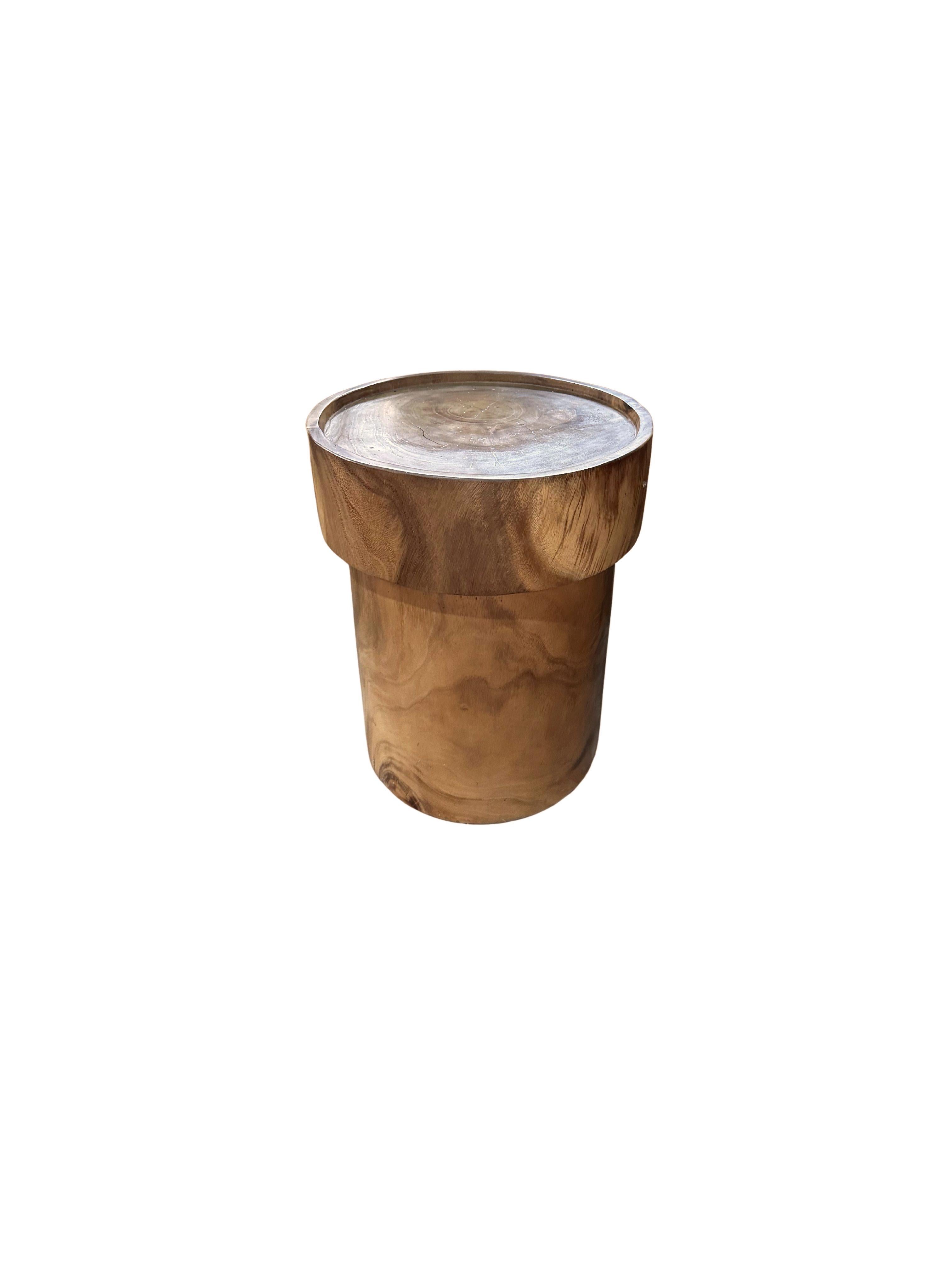 Organic Modern Sculptural Hand-Carved Solid Suar Wood Side Table, Modern Organic For Sale