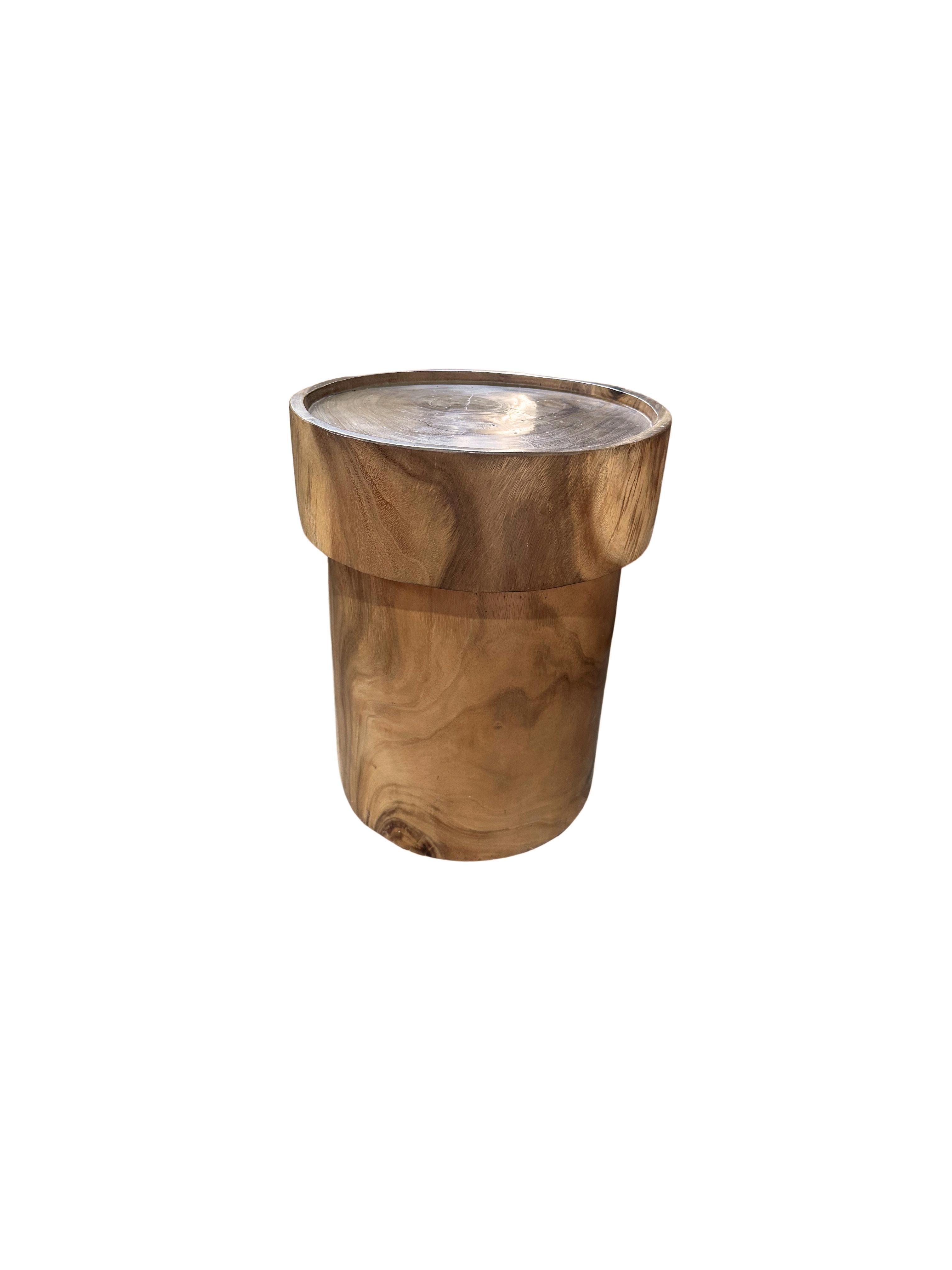 Indonesian Sculptural Hand-Carved Solid Suar Wood Side Table, Modern Organic For Sale