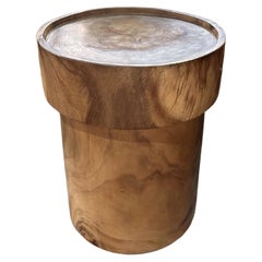 Sculptural Hand-Carved Solid Suar Wood Side Table, Modern Organic