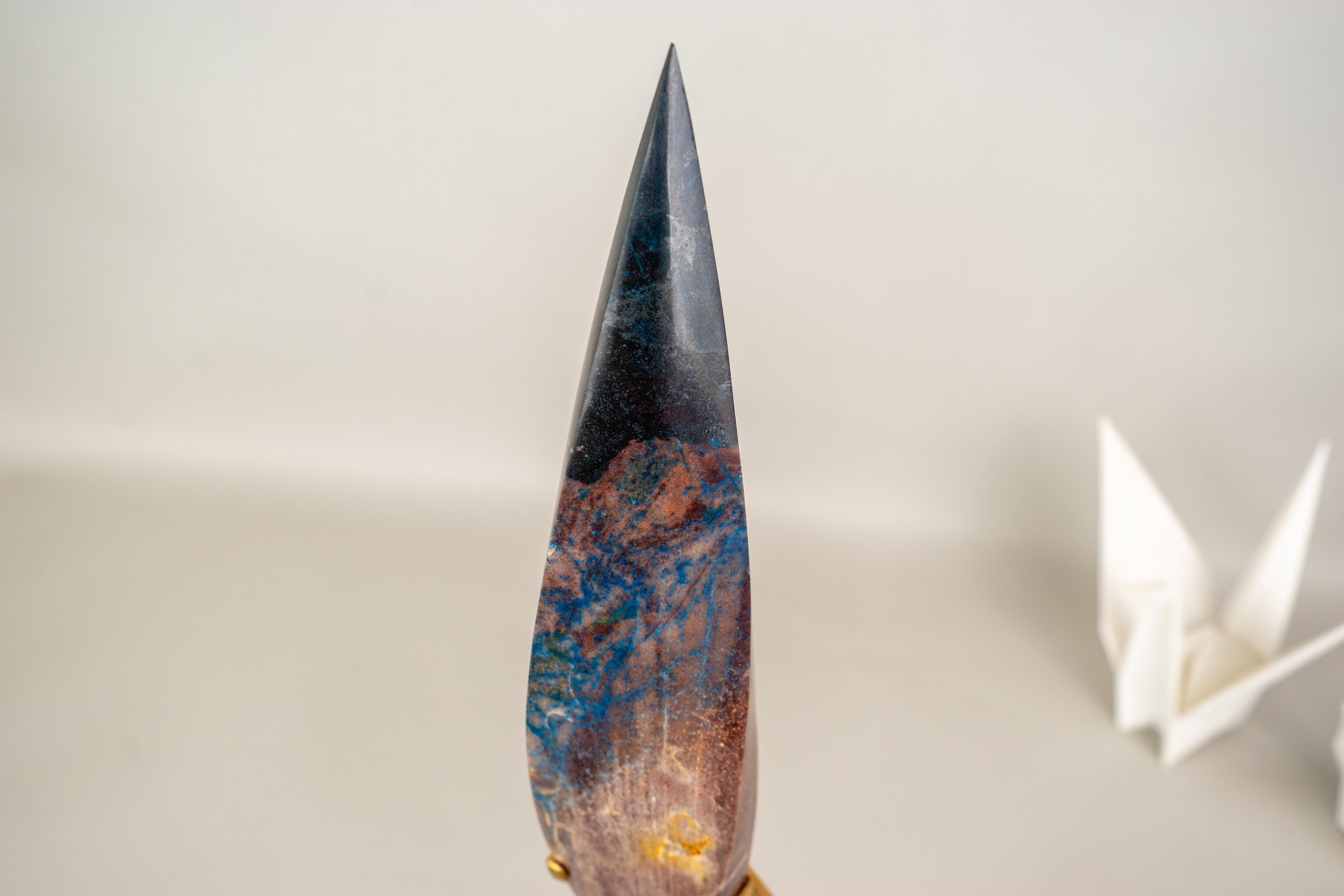Sculptural Hand-Carved Teal Blue Crystal Flame For Sale 6
