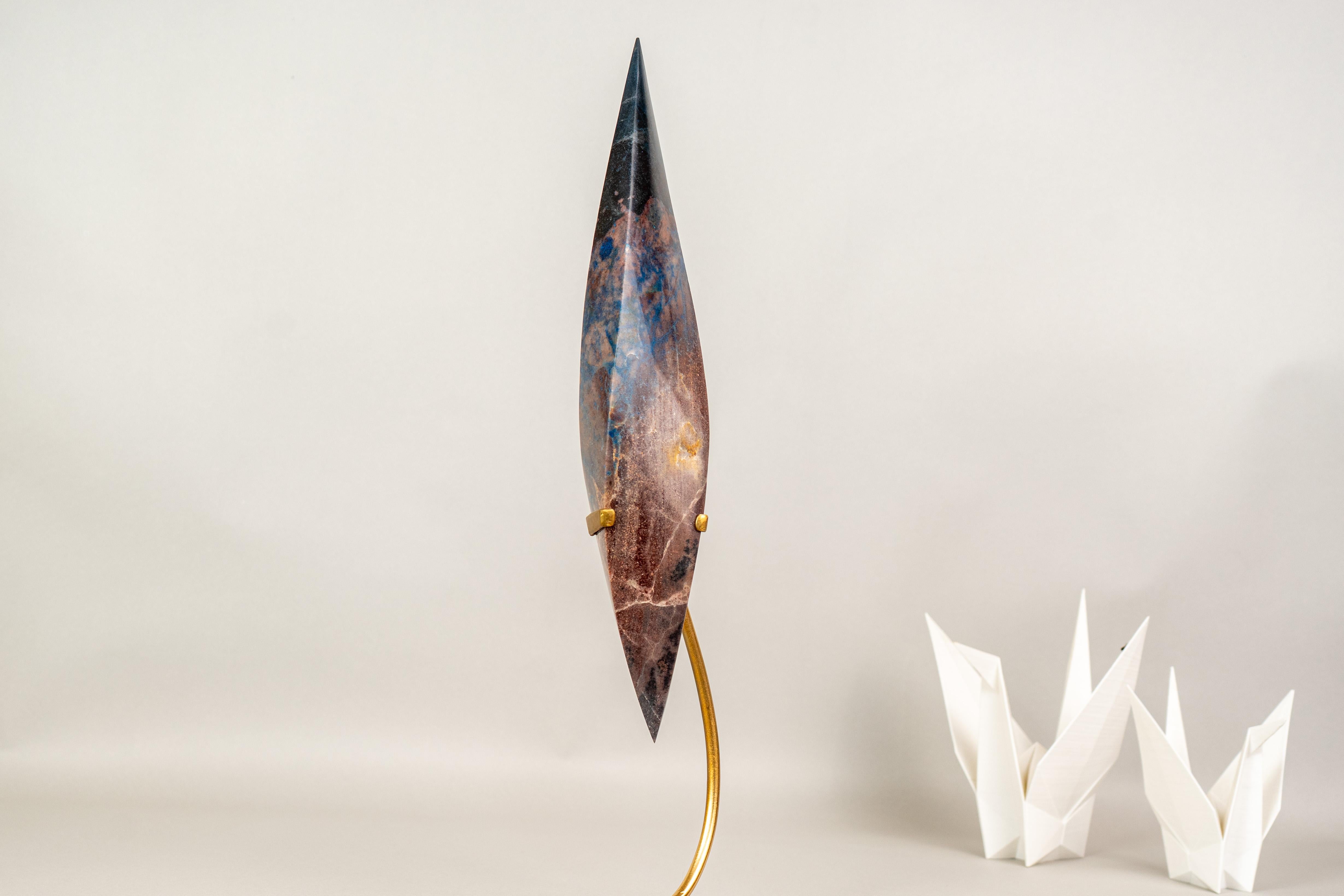 Contemporary Sculptural Hand-Carved Teal Blue Crystal Flame For Sale