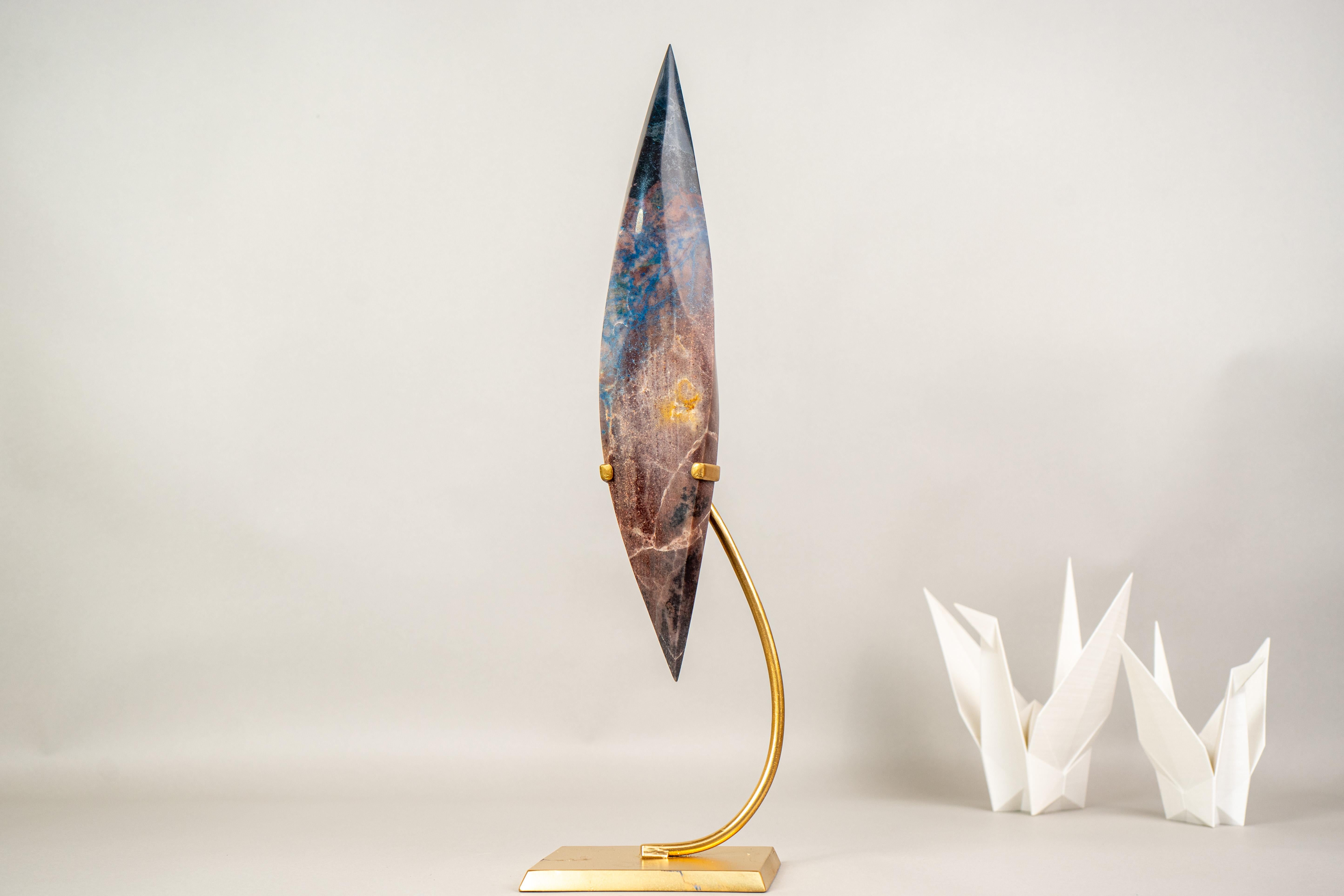 Sculptural Hand-Carved Teal Blue Crystal Flame For Sale 1