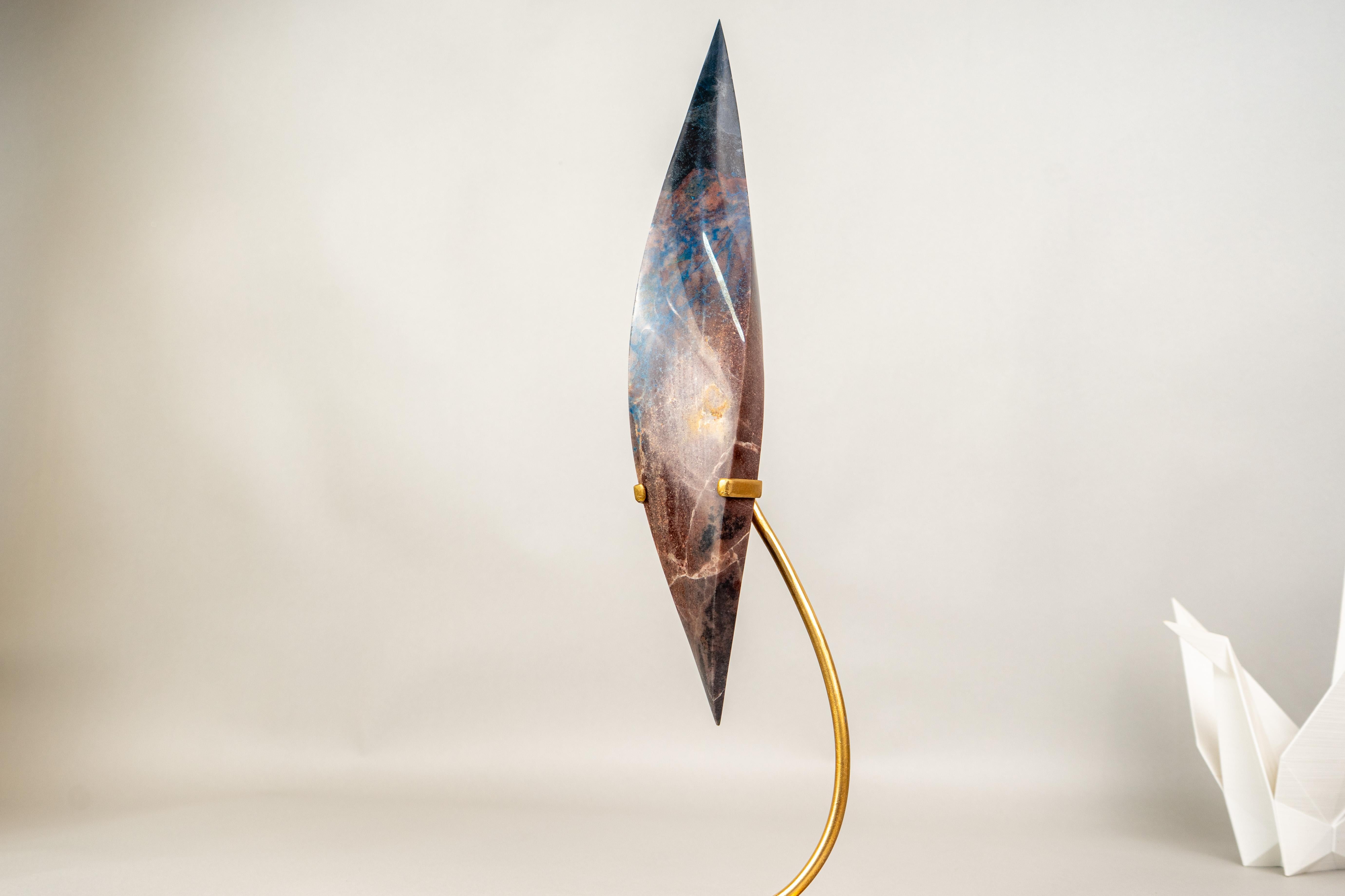 Sculptural Hand-Carved Teal Blue Crystal Flame For Sale 2