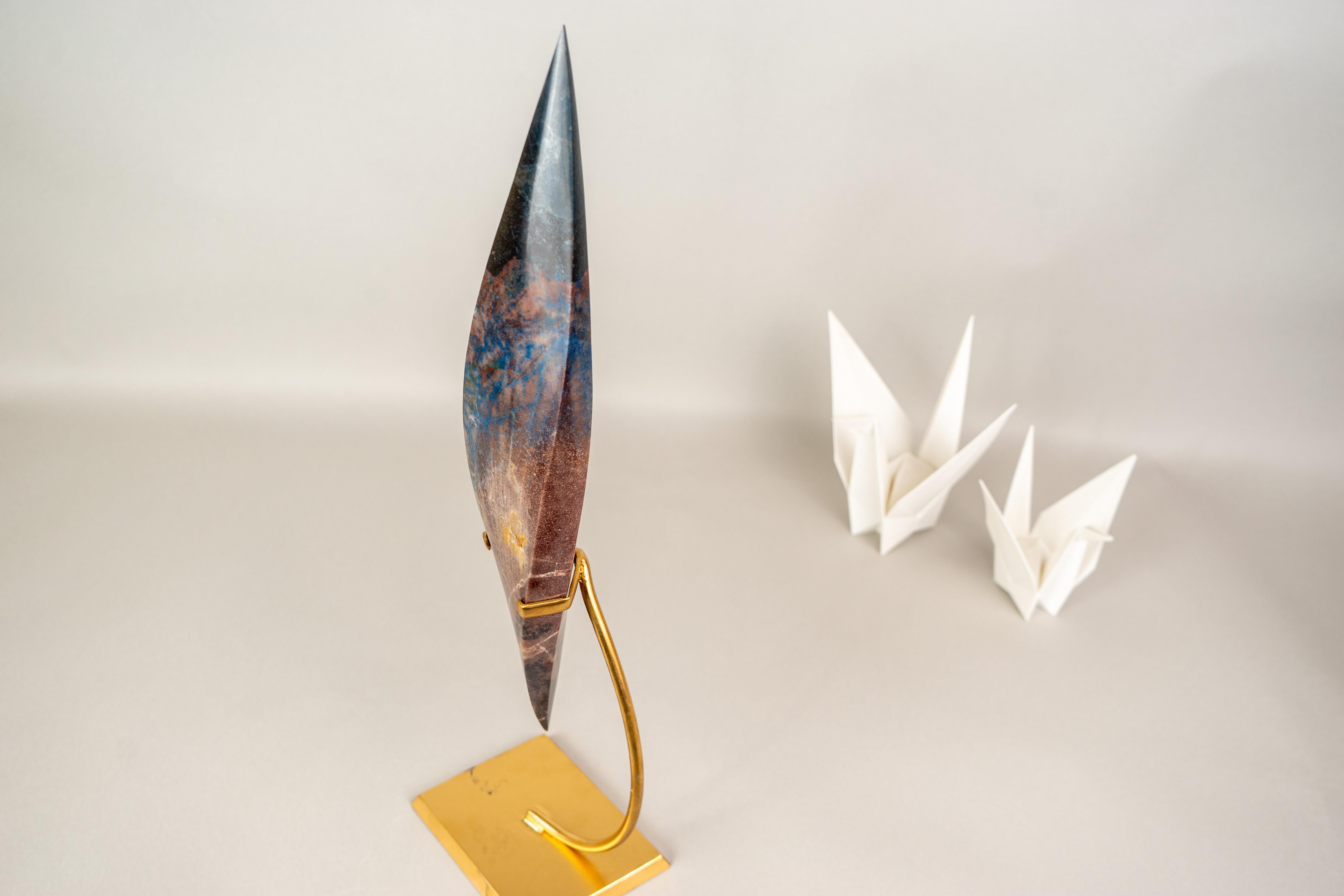 Sculptural Hand-Carved Teal Blue Crystal Flame For Sale 3