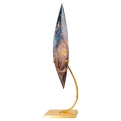 Sculptural Hand-Carved Teal Blue Crystal Flame