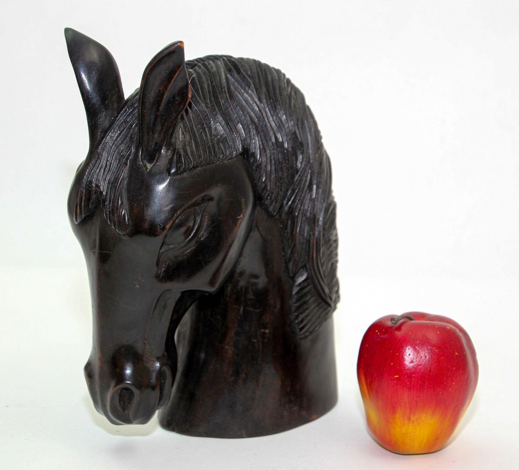 Sculptural Hand-Carved Wood Horse Head Equestrian Decor 1950's For Sale 4