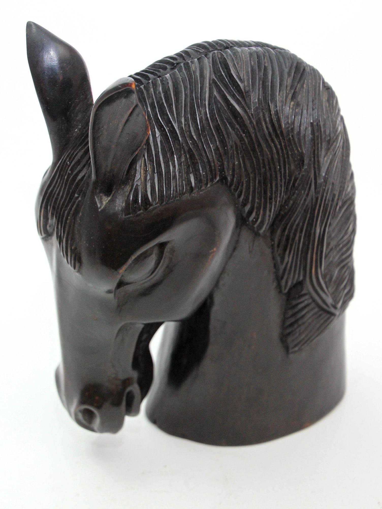 Sculptural Hand-Carved Wood Horse Head Equestrian Decor 1950's For Sale 6
