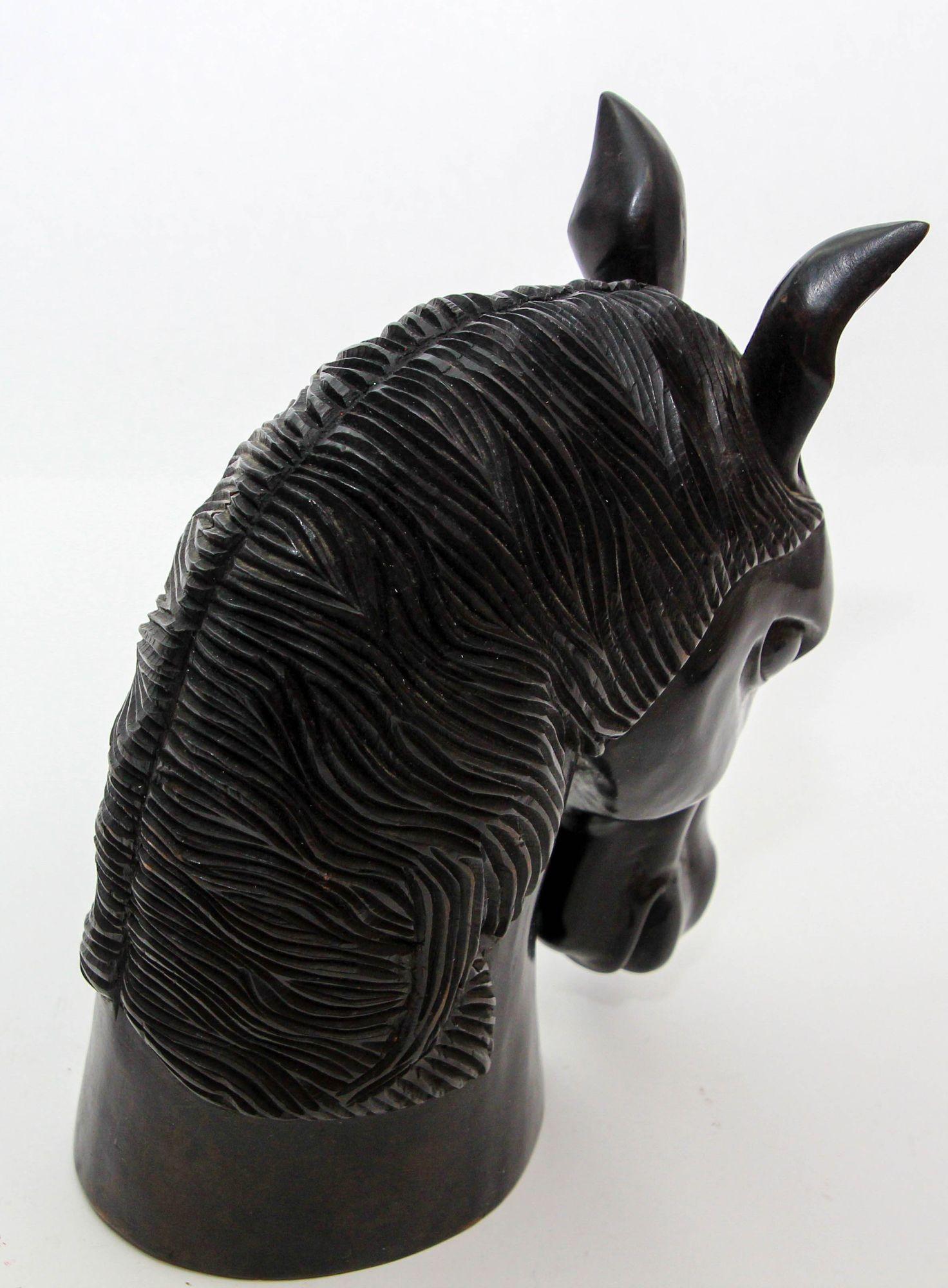 Sculptural Hand-Carved Wood Horse Head Equestrian Decor 1950's For Sale 7