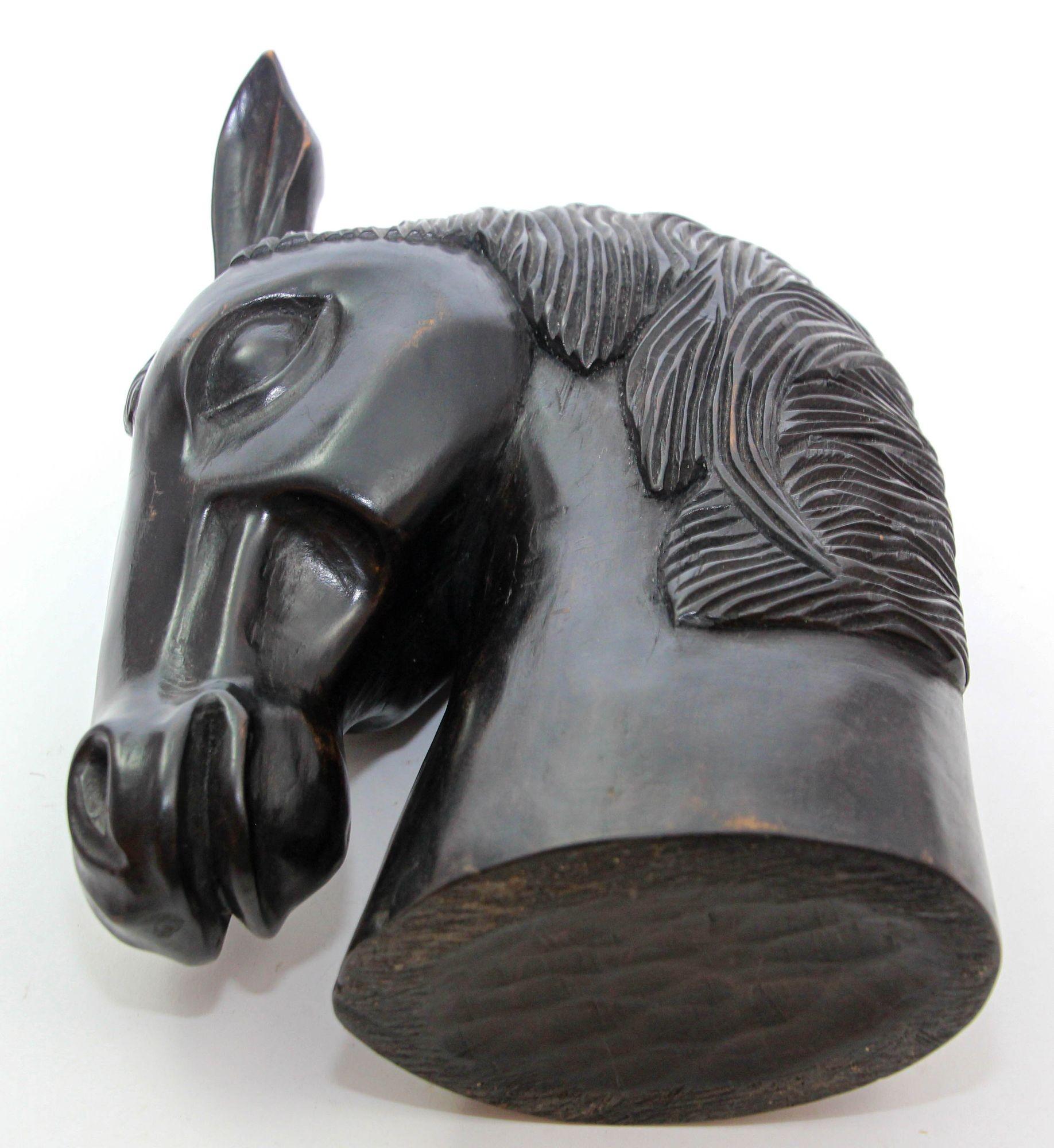 Sculptural Hand-Carved Wood Horse Head Equestrian Decor 1950's For Sale 8