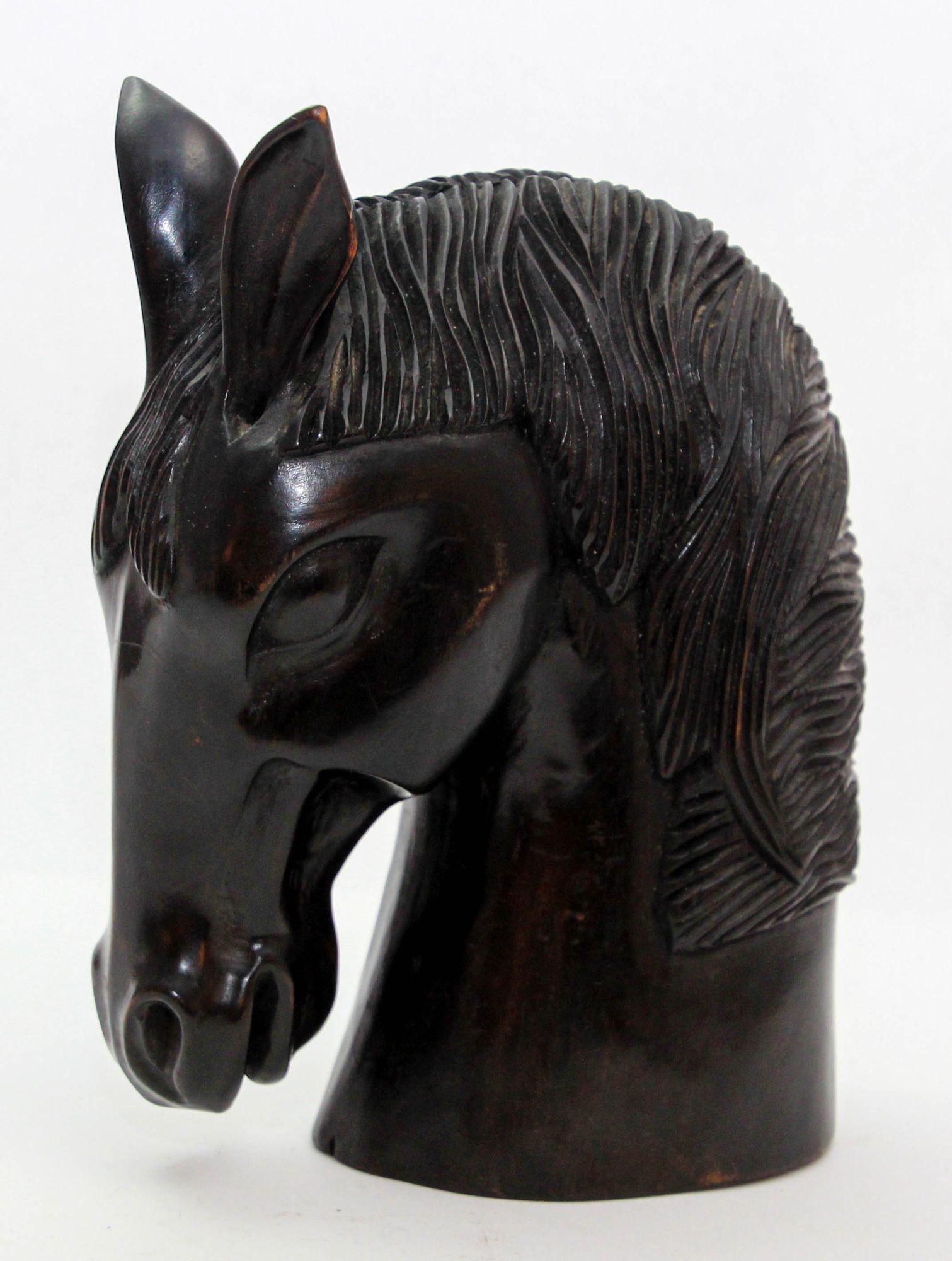 Sculptural Hand-Carved Wood Horse Head Equestrian Decor 1950's For Sale 9