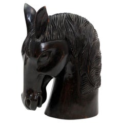 Sculptural Hand-Carved Wood Horse Head Equestrian Decor 1950's