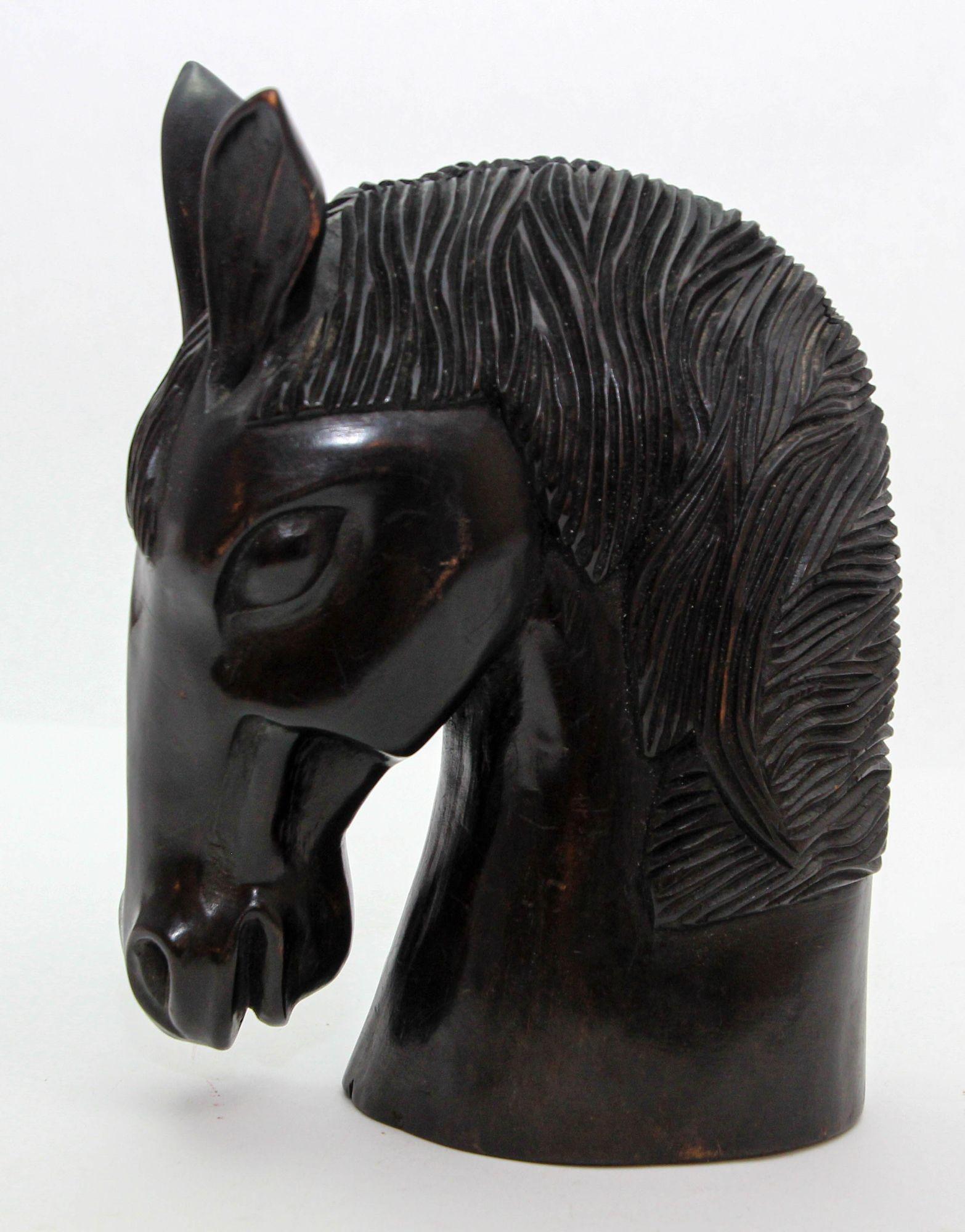 Rustic Sculptural Hand-Carved Wood Horse Head Equestrian Decor 1950's For Sale