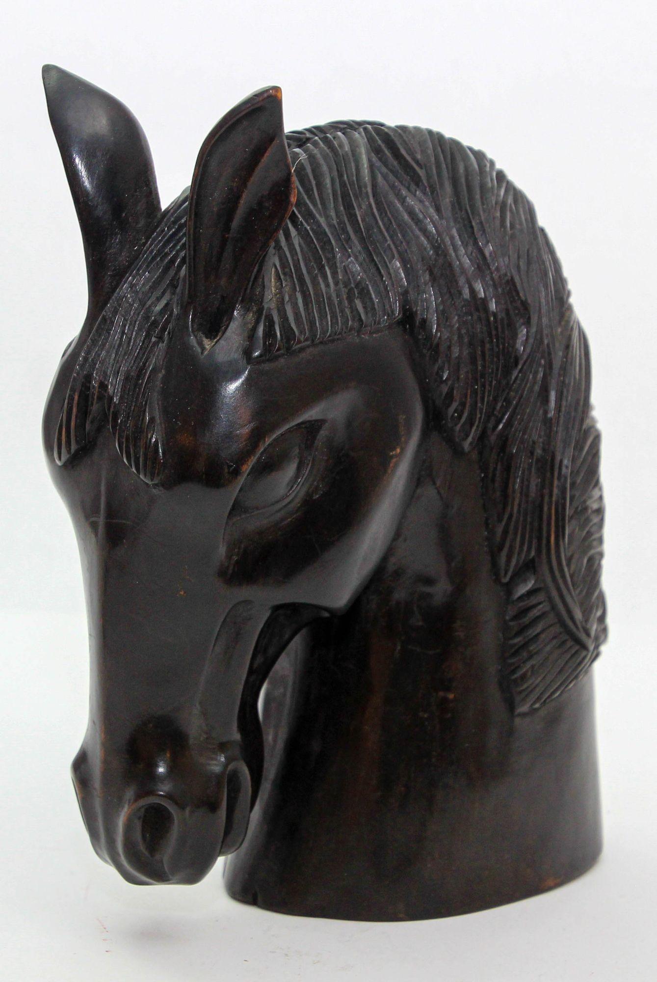 American Sculptural Hand-Carved Wood Horse Head Equestrian Decor 1950's For Sale