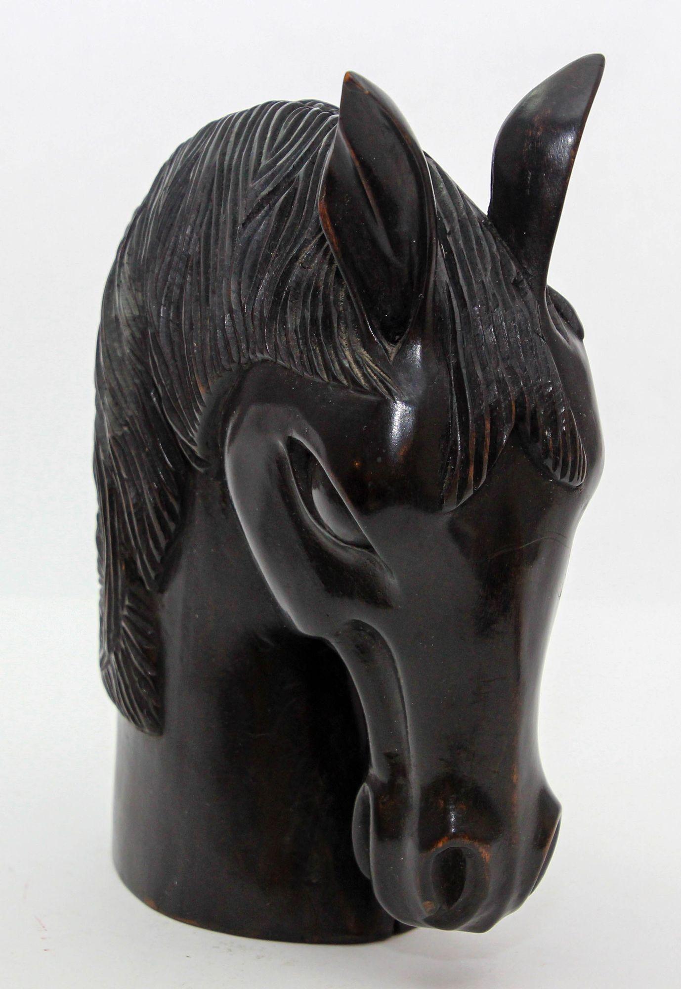 Sculptural Hand-Carved Wood Horse Head Equestrian Decor 1950's In Good Condition For Sale In North Hollywood, CA