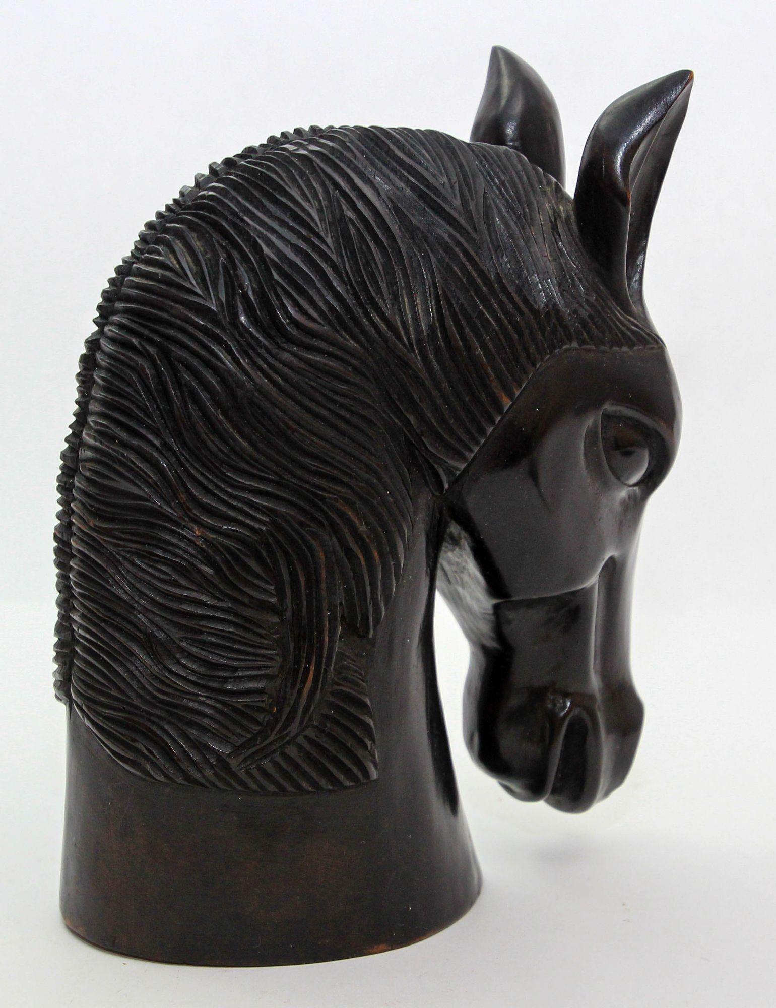 20th Century Sculptural Hand-Carved Wood Horse Head Equestrian Decor 1950's For Sale
