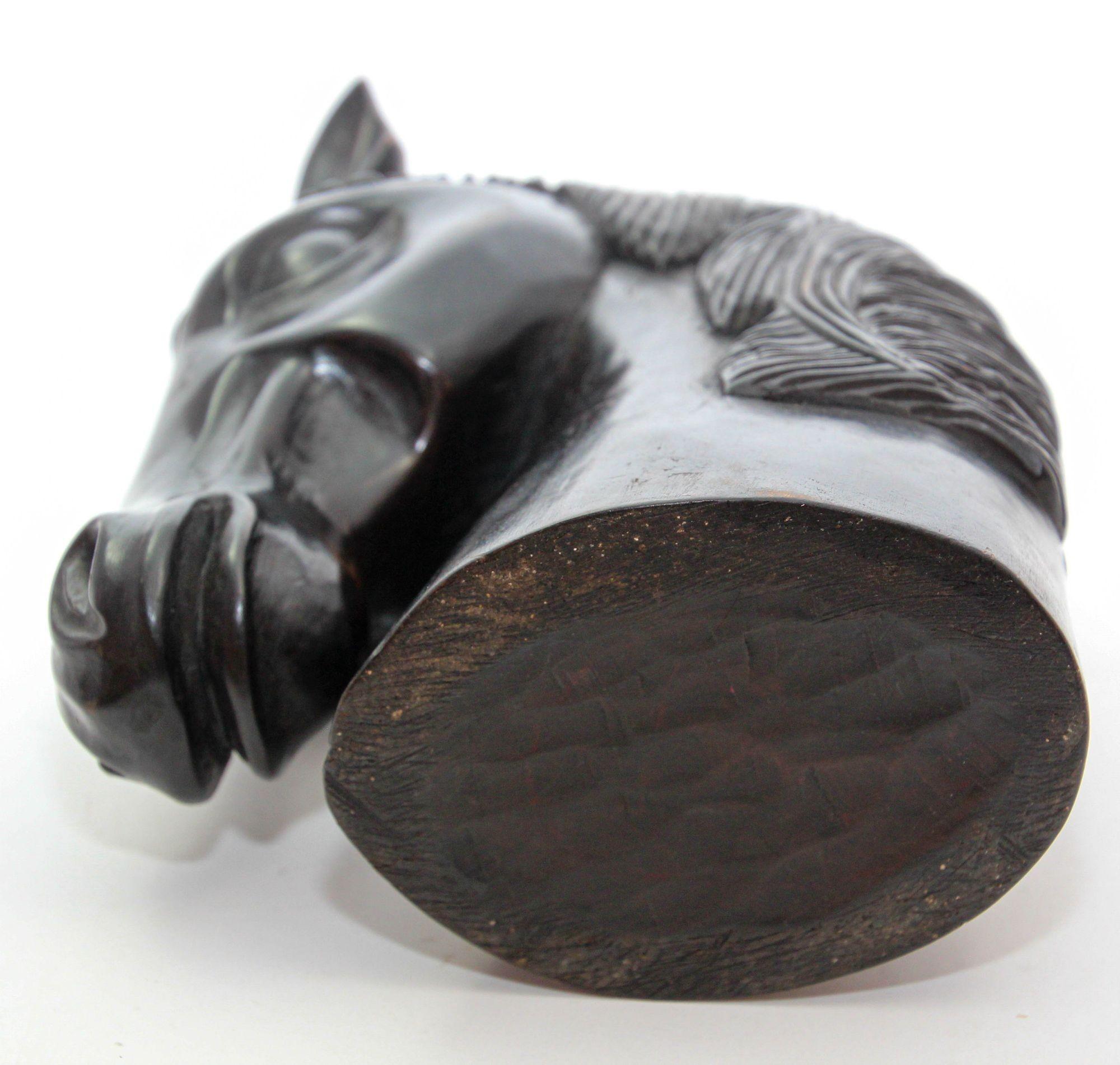 Sculptural Hand-Carved Wood Horse Head Equestrian Decor 1950's For Sale 3