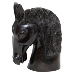 Sculptural Hand-Carved Wood Horse Head Equestrian Decor 1950's