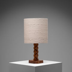 Sculptural Hand-Carved Wood Table Lamp, France 1940s