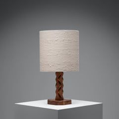 Sculptural Hand-Carved Wood Table Lamp, France 1940s