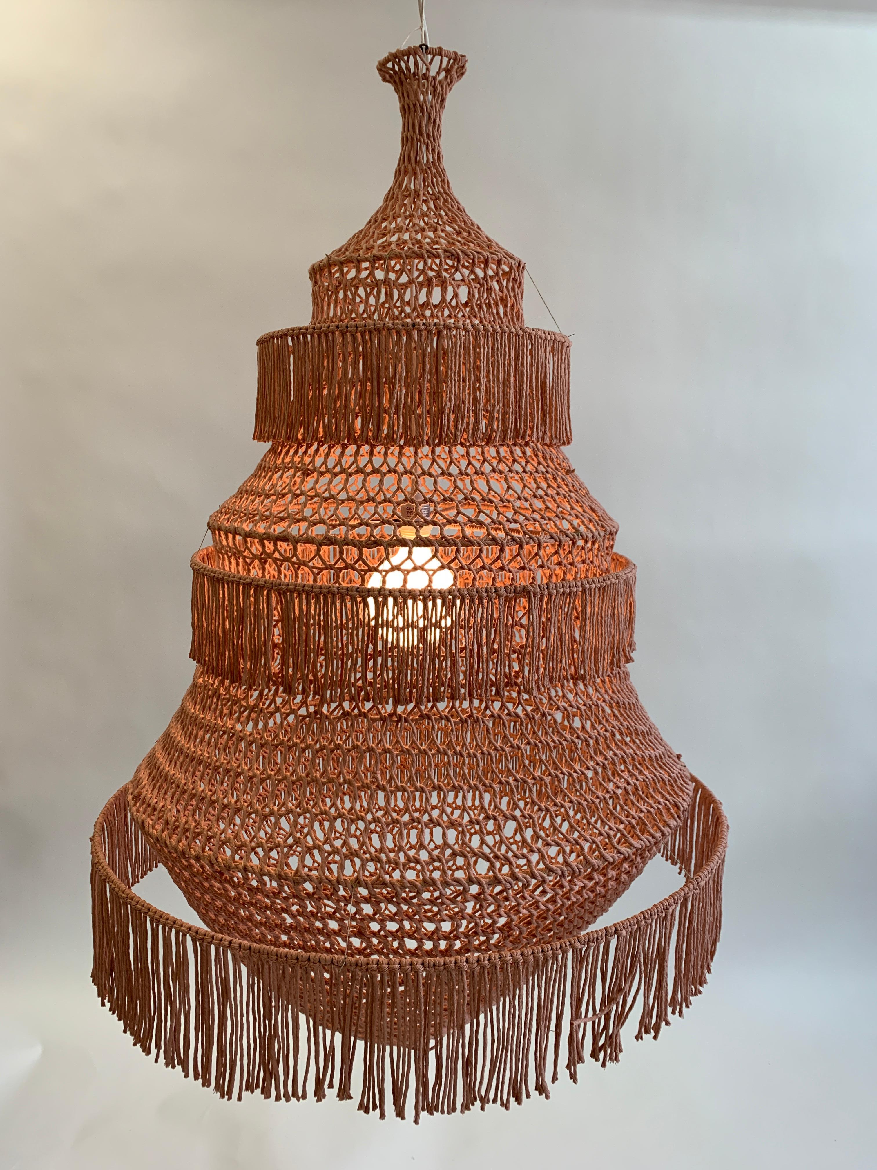 Hand-Crafted Sculptural Hand-Crochet Textile Lampshade Chandelier Typha Raw Collection For Sale