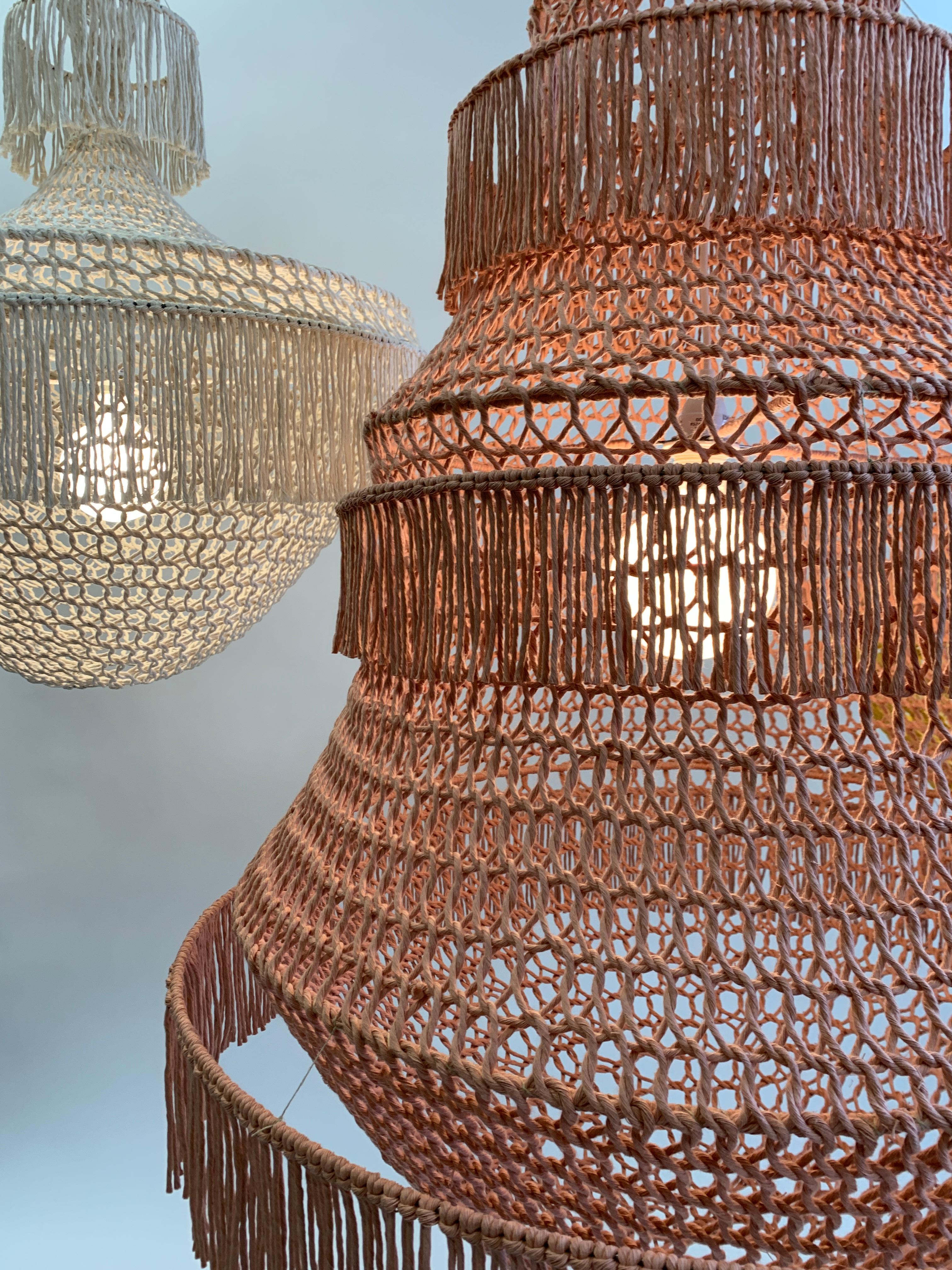 Sculptural Hand-Crochet Textile Lampshade Chandelier Typha Raw Collection In New Condition For Sale In Montreal, Quebec