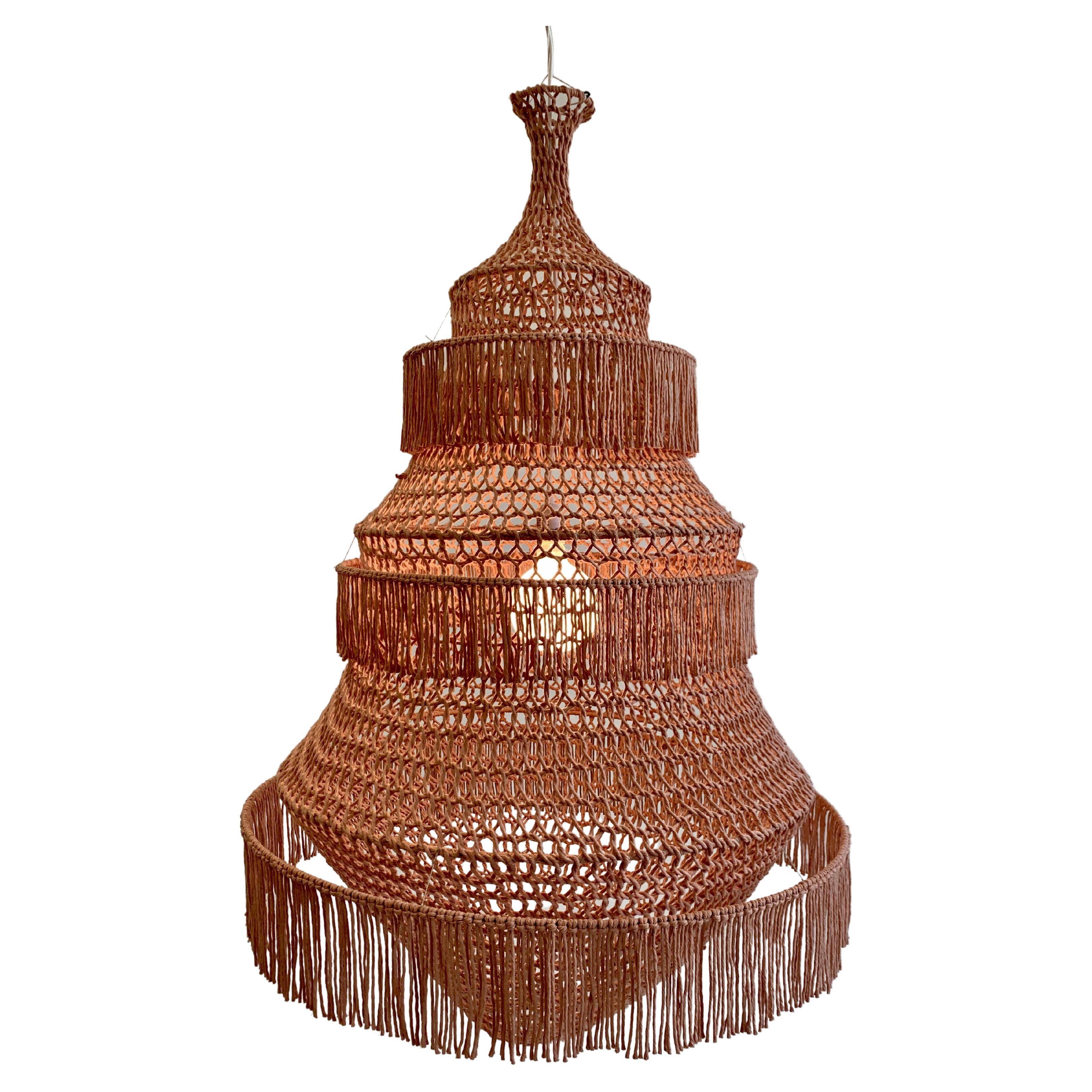 Sculptural Hand-Crochet Textile Lampshade Chandelier Typha Raw Collection For Sale