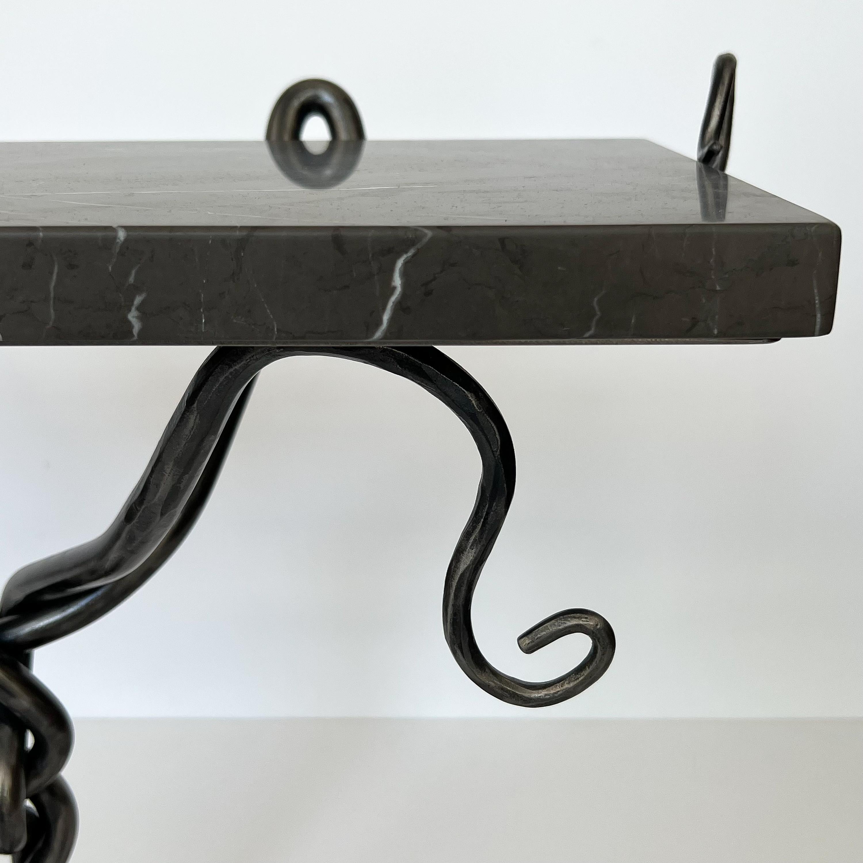 Sculptural Hand Forged Steel End / Side Table with Marble Top For Sale 8