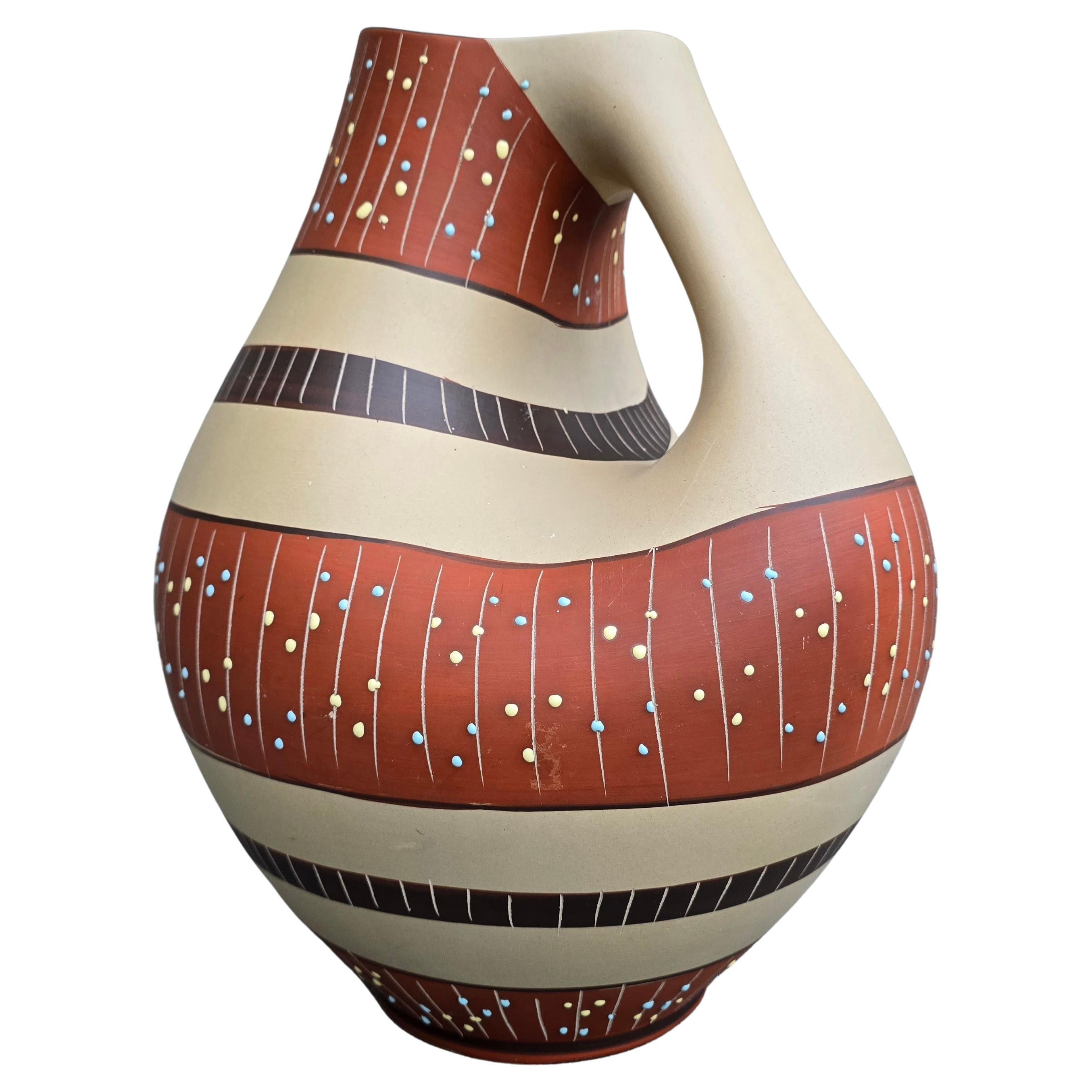 Mid-Century Modern Vase sculptural en grès peint à la main, Eds-Keramik Benshausen, Allemagne, années 1970 en vente