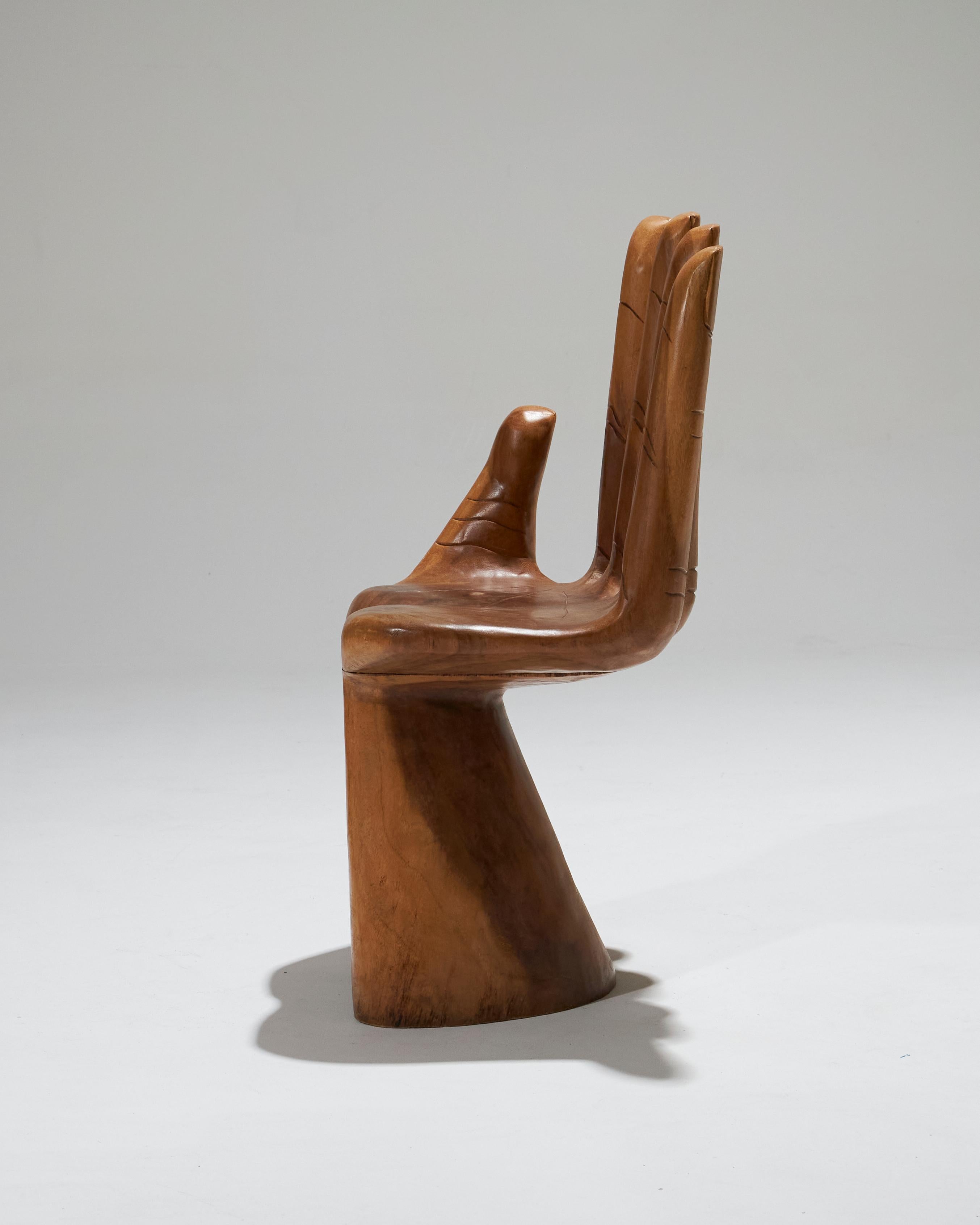 20th Century Sculptural Hand-Shaped Armchair in Wood, 1960
