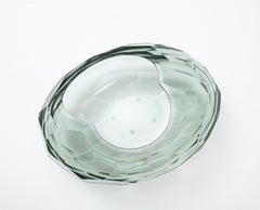Sculptural Handblown Faceted Green Gray Murano Glass Vase, Signed, Italy 2022