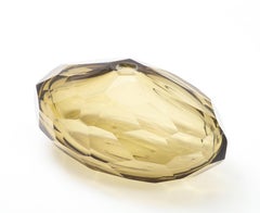 Sculptural Hand Blown Faceted Smoke Citrine Murano Glass Vase Signed, Italy 2022