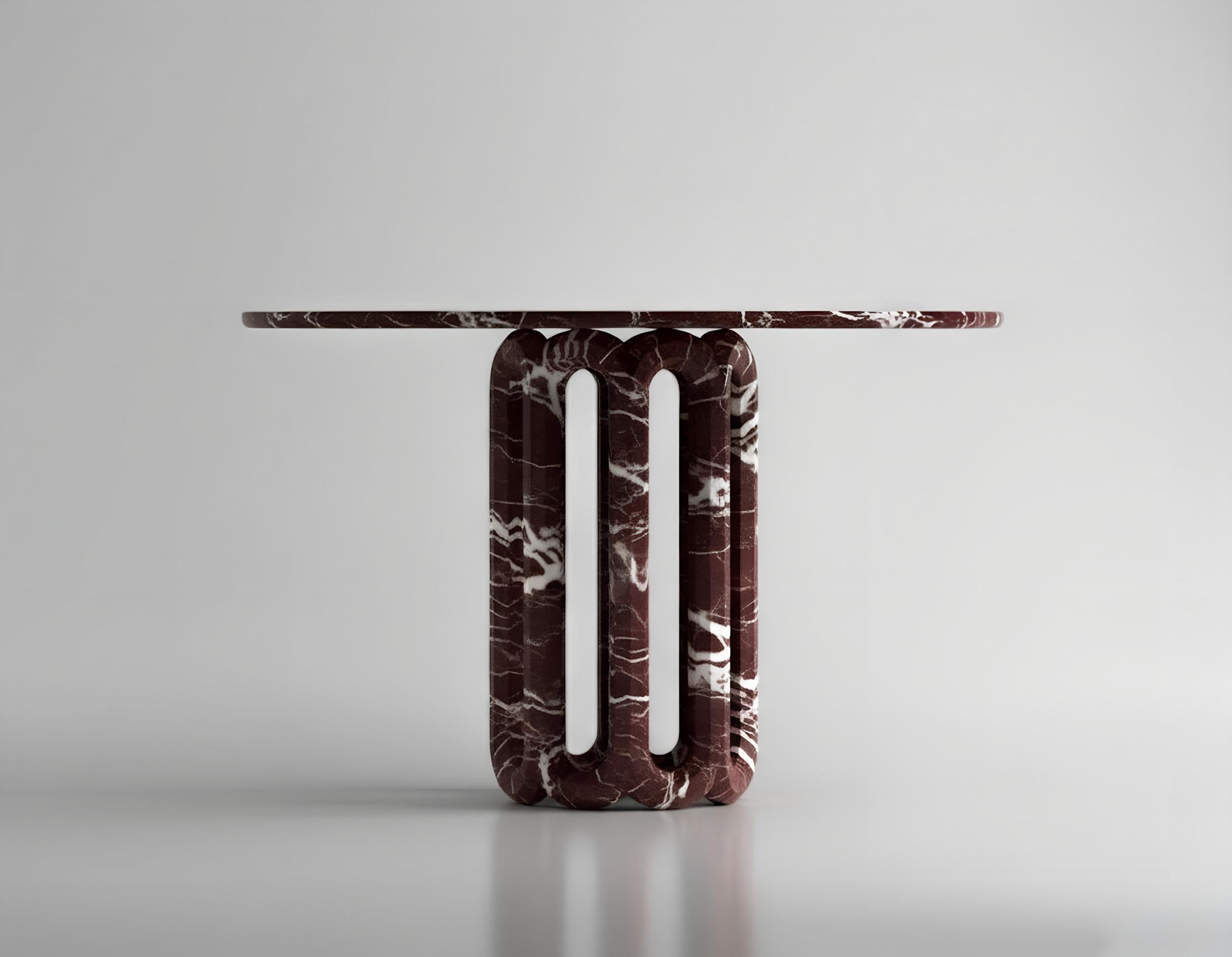 Turc Sculpturale Table de salle à manger ronde en marbre rouge Rosso Levanto, faite à la main en vente