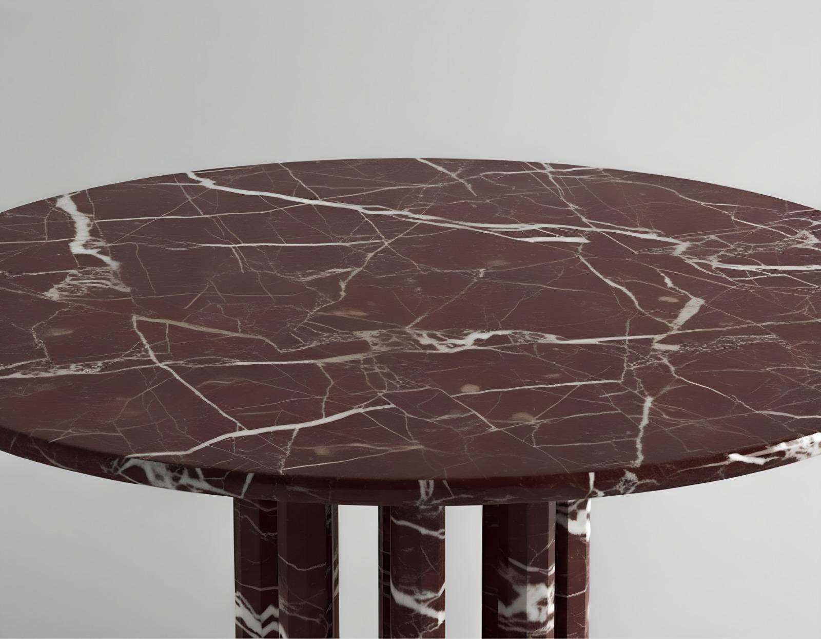 Sculpturale Table de salle à manger ronde en marbre rouge Rosso Levanto, faite à la main Neuf - En vente à İnegöl, TR