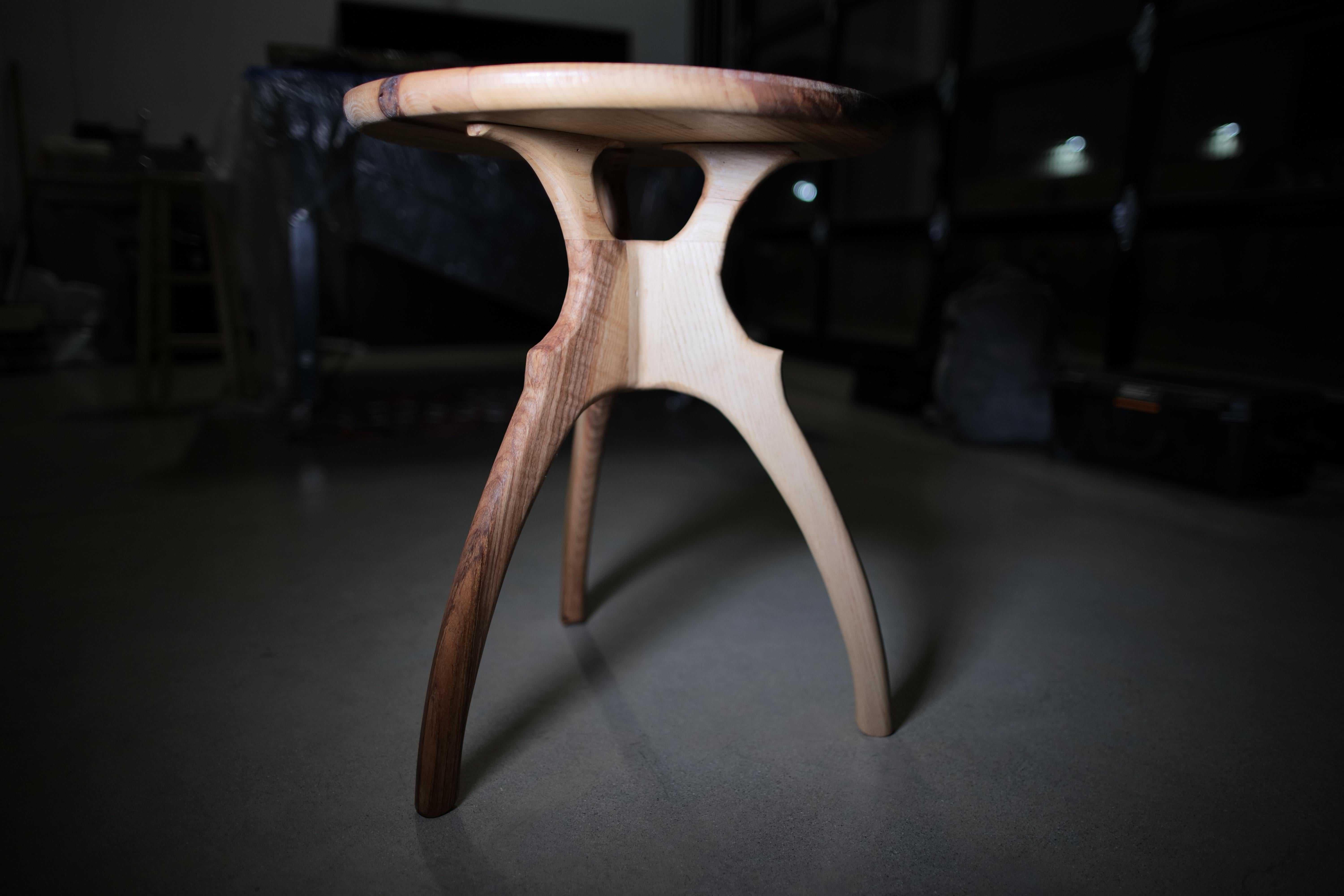 Sculptural Handcrafted Three-Legged Side Table in Solid Ash In New Condition For Sale In Los Angeles, CA