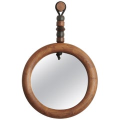 Sculptural Handcrafted Walnut Bead and Ring Mirror