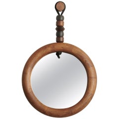 Sculptural Handcrafted Walnut Bead and Ring Mirror